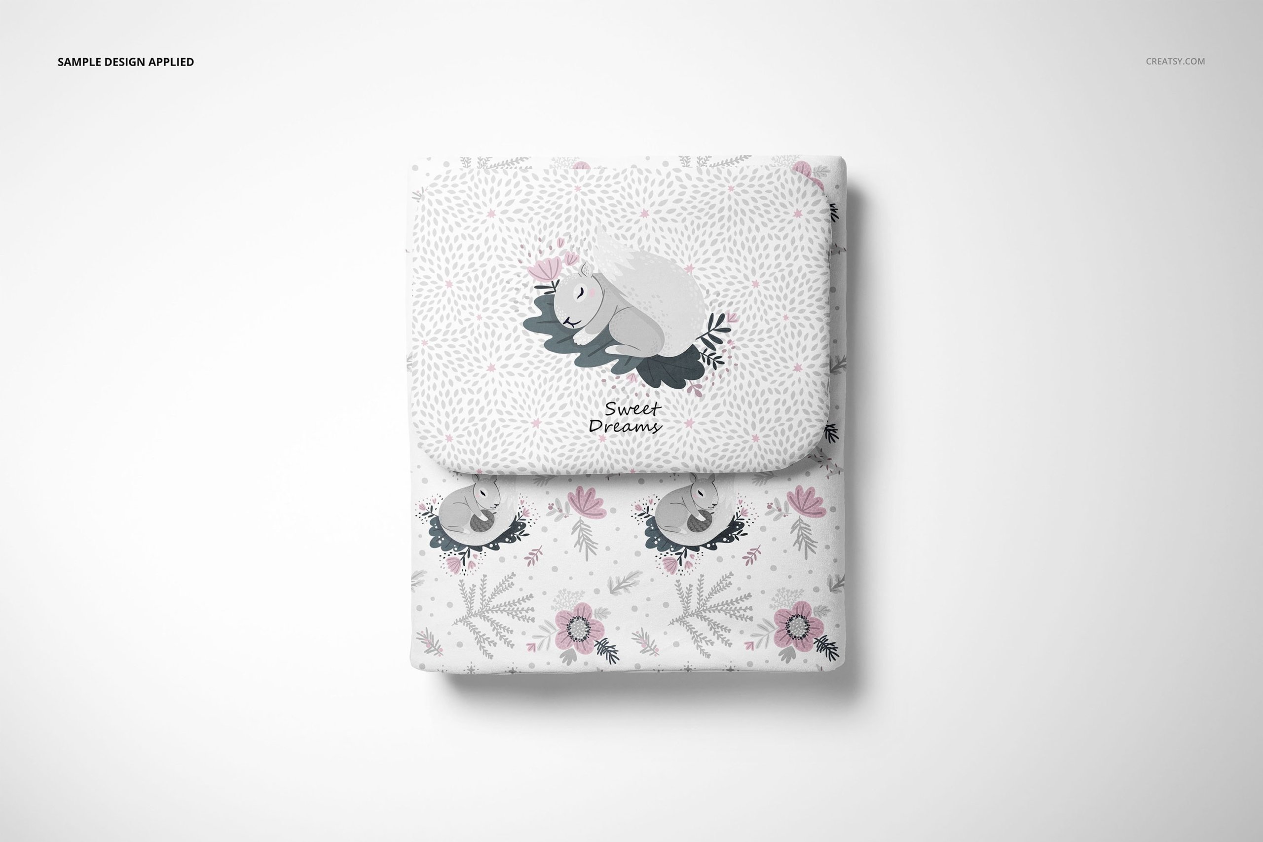 时尚双面婴儿床上用品四件套印花图案设计展示贴图样机合集 Double-sided Baby Bedding Set Mockup_img_2