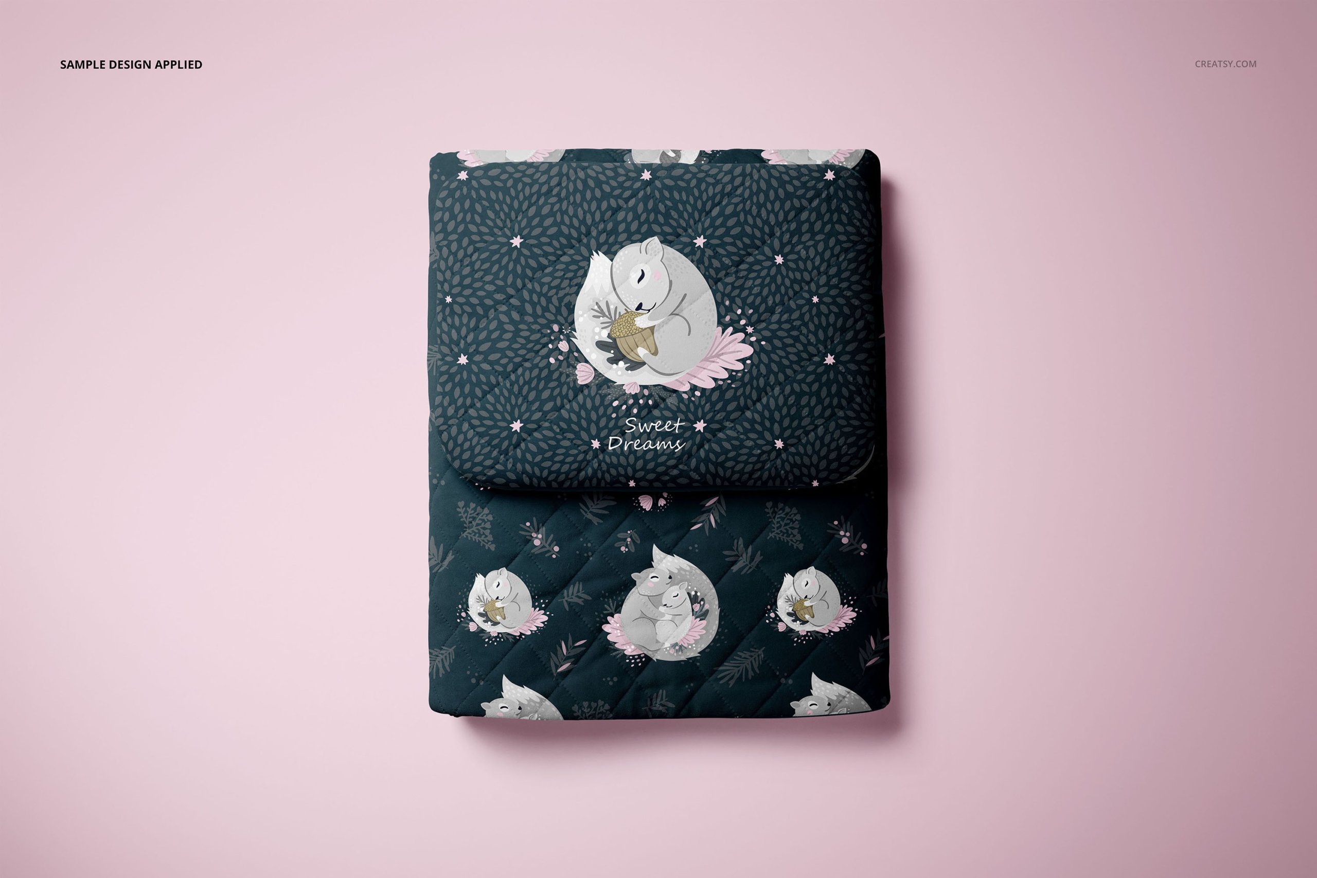 时尚双面婴儿床上用品四件套印花图案设计展示贴图样机合集 Double-sided Baby Bedding Set Mockup_img_2