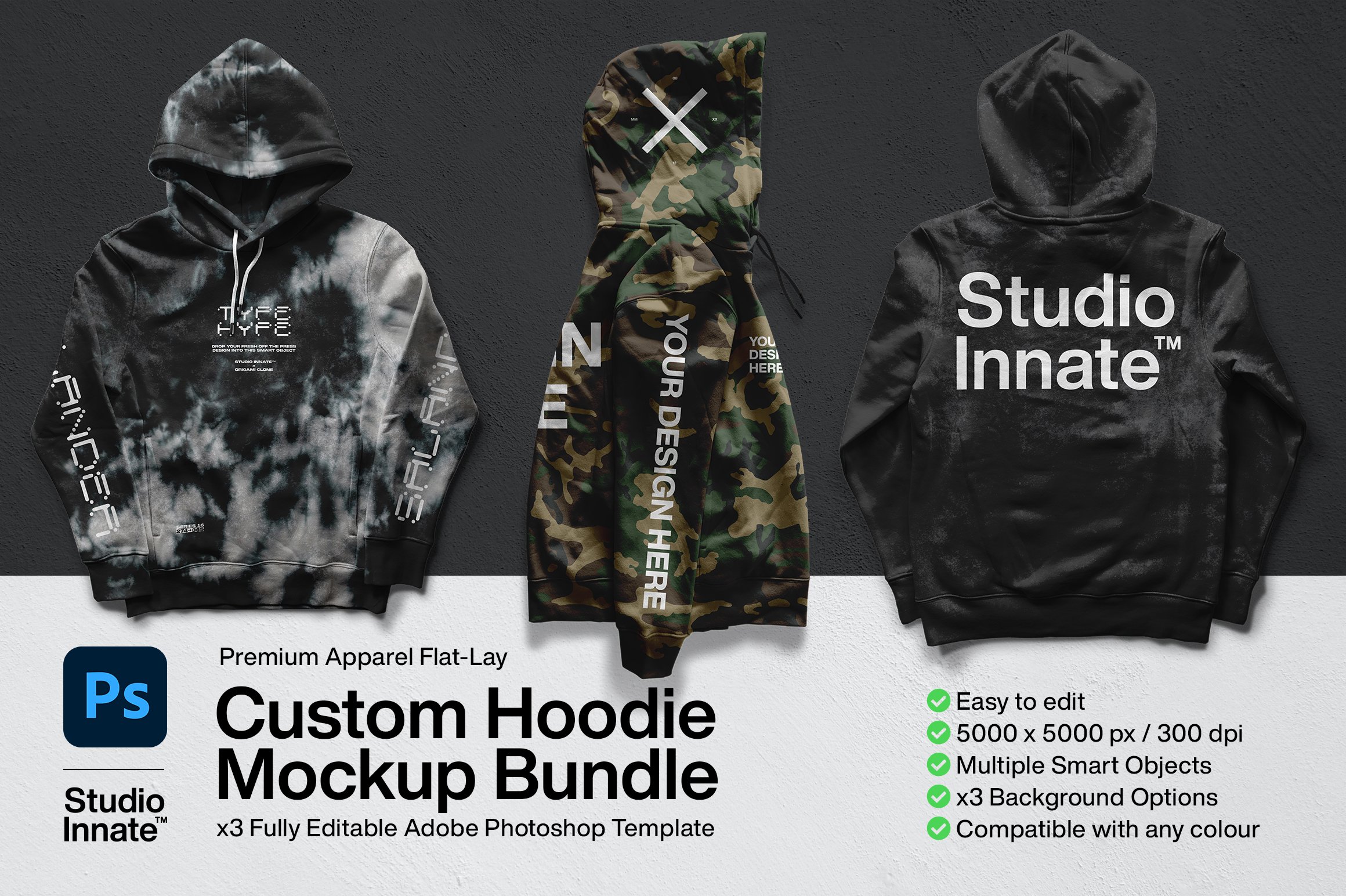 简约连衣帽卫衣印花图案设计展示贴图样机合集 Custom Hoodie Mockup Bundle_img_2