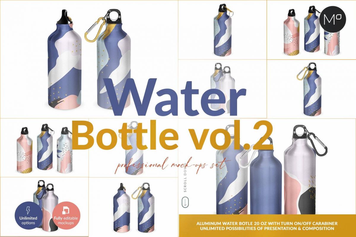 不锈钢保温水杯外观设计展示贴图样机 Aluminium Water Bottle II Mock-ups_img_3