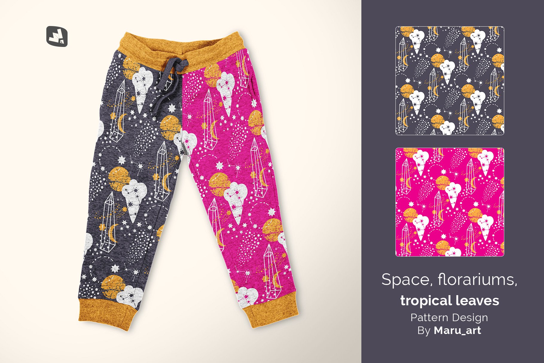 顶视图婴儿运动裤印花图案设计展示贴图样机 Top View Infant Track Pants Mockup_img_2