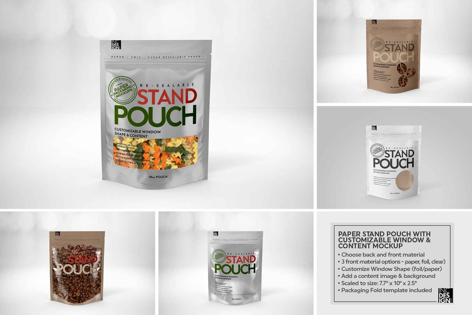 牛皮纸食品拉链自封袋设计展示贴图样机 Paper Zip 18oz Pouch Packaging Mockup_img_2