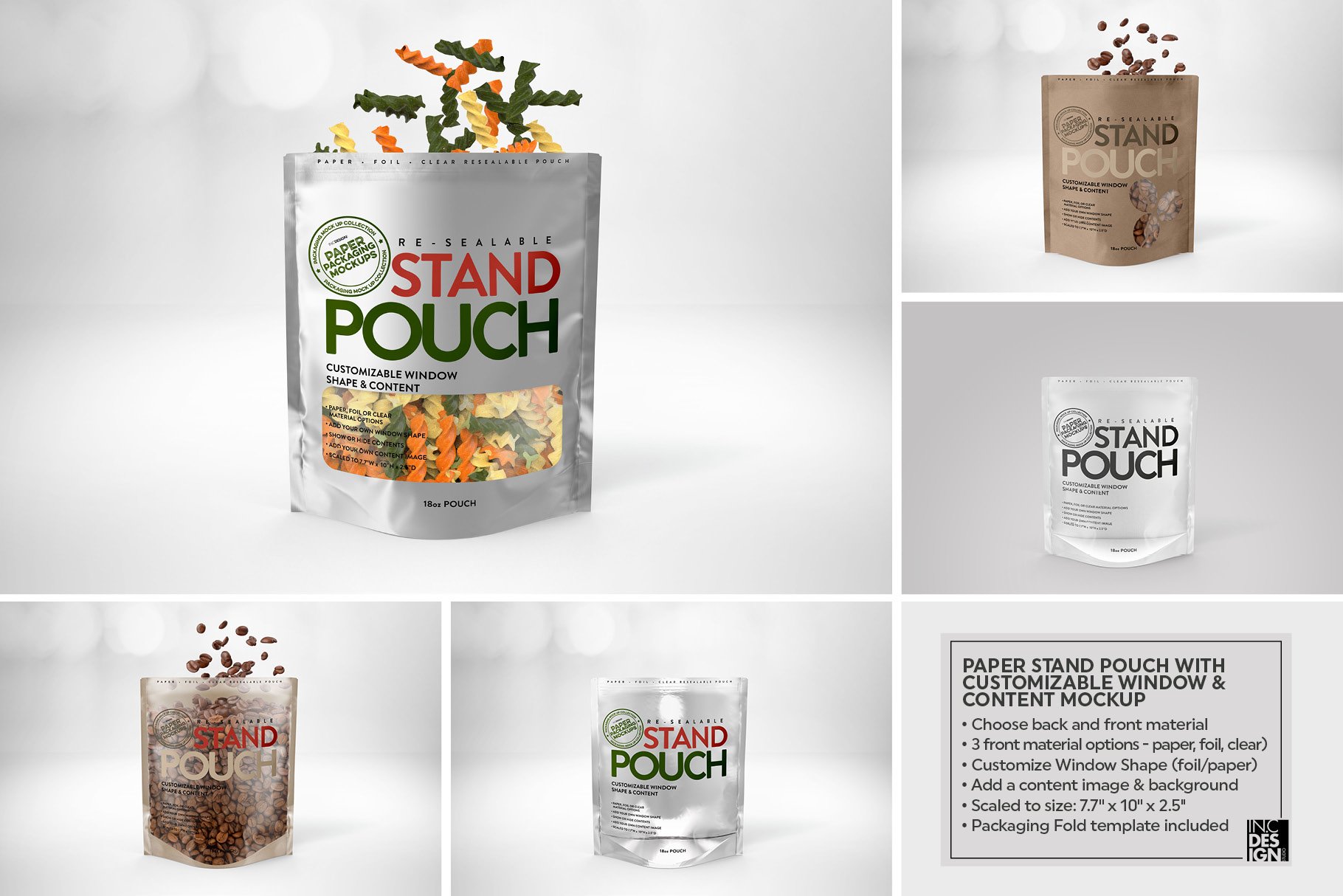 牛皮纸食品拉链自封袋设计展示贴图样机 Paper Zip 18oz Pouch Packaging Mockup_img_2