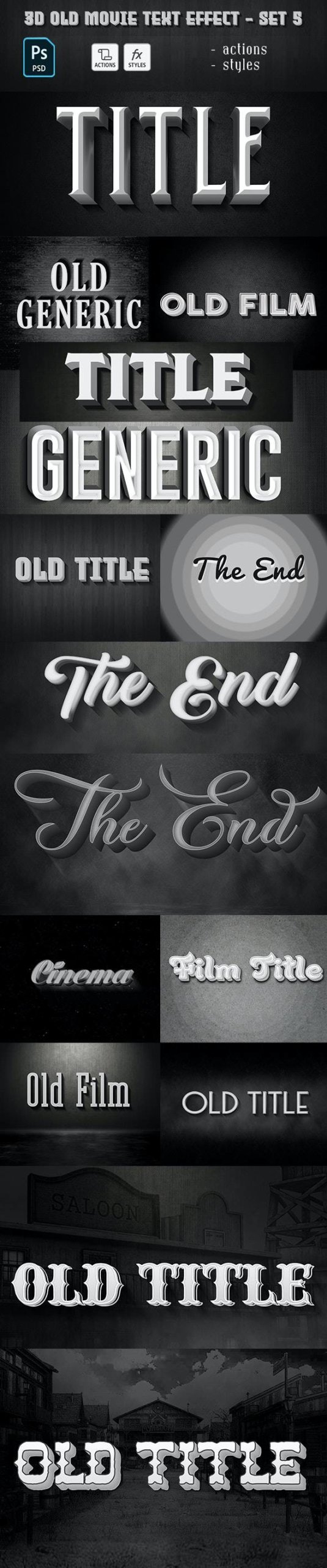 15种复古旧电影标题3D标题文字设计PS样式模板 Old Movie Text Effect_img_2