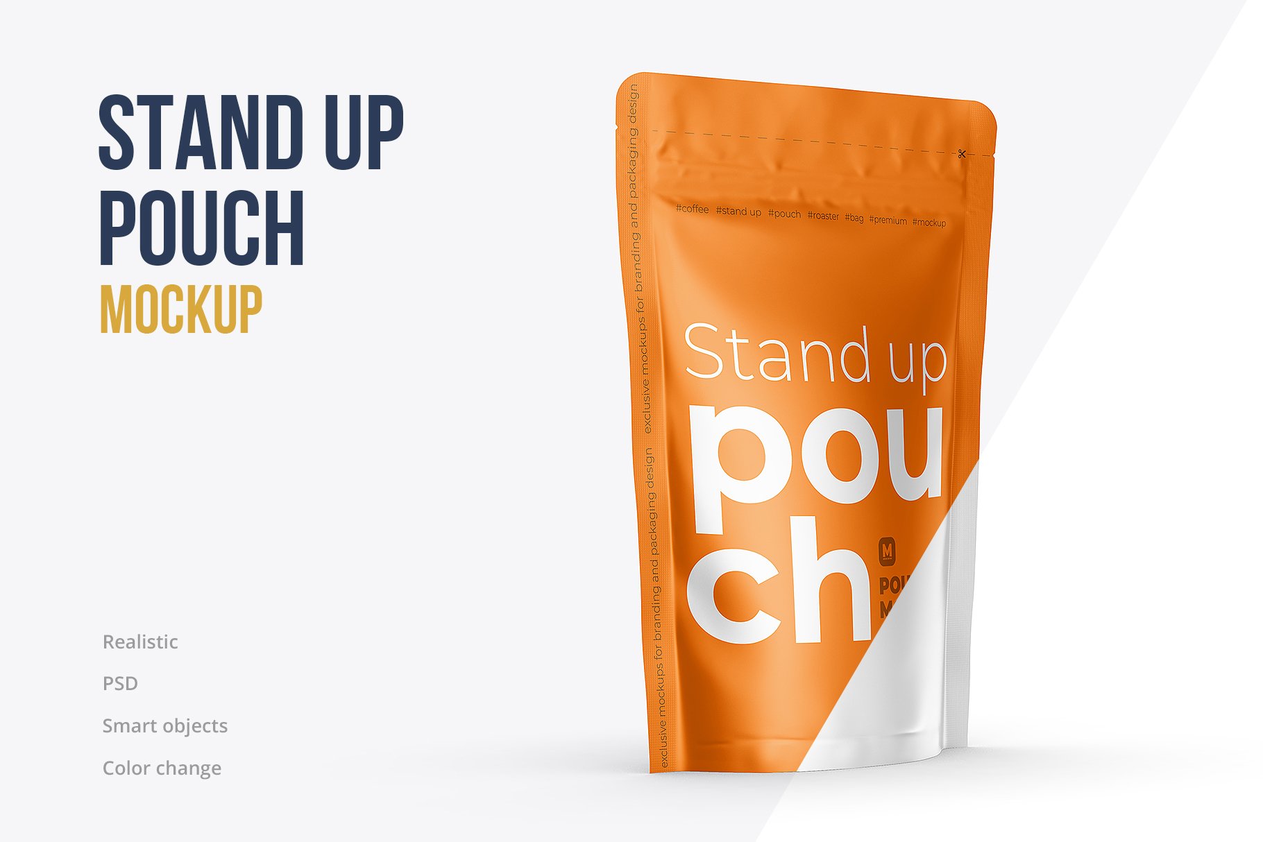 自立食品零食拉链自封塑料袋设计展示贴图样机 Stand Up Pouch Mockup Half Side View_img_2