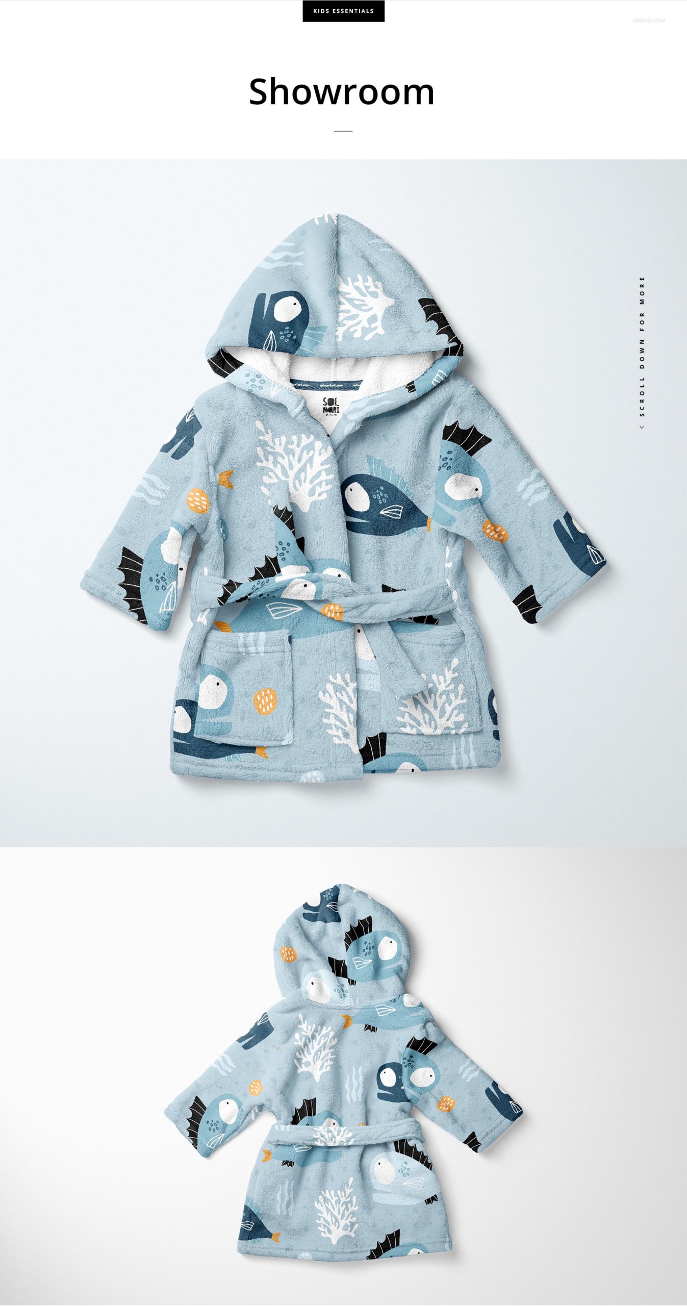 婴儿浴衣礼服印花图案设计PSD样机模板素材 Baby Bath Dressing Gown Mockup Set_img_2