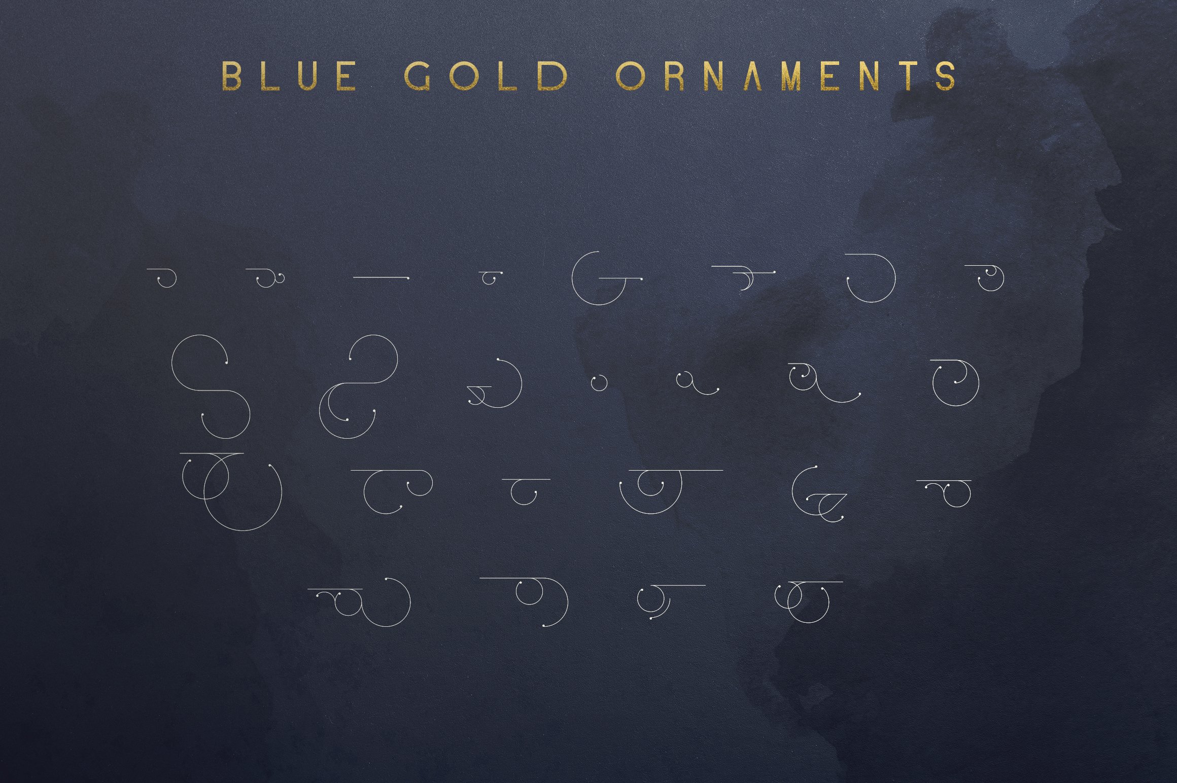 优雅轻奢无衬线英文字体水彩金箔花纹装饰设计素材 Blue Gold Sans Serif Font + Extras_img_2