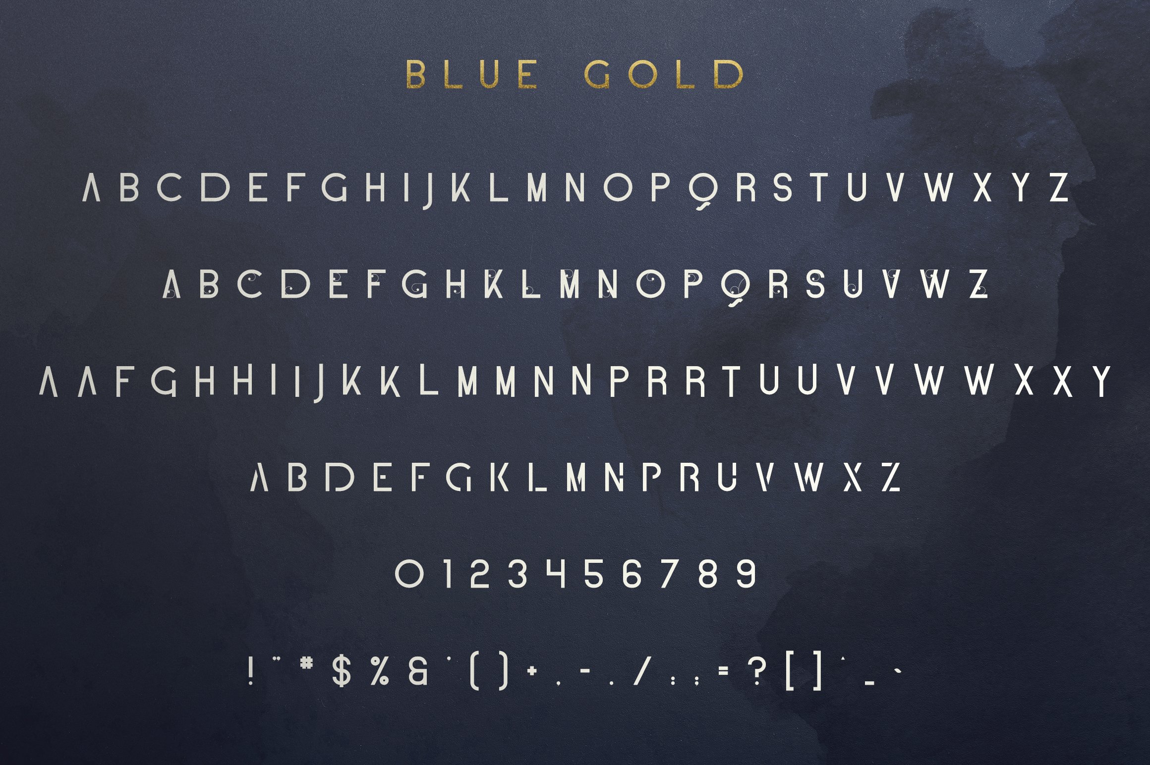 优雅轻奢无衬线英文字体水彩金箔花纹装饰设计素材 Blue Gold Sans Serif Font + Extras_img_2