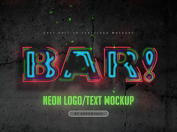 5款潮流霓虹3D金属质感Logo文字设计PS样式模板 3D Text Logo Mockup - Neon Pack_img_2