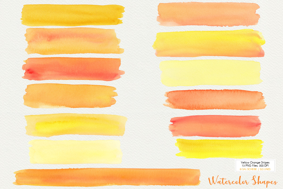 13个条状橙黄色水彩背景图片设计素材 Yellow Orange Watercolor Stripes & Headers_img_2