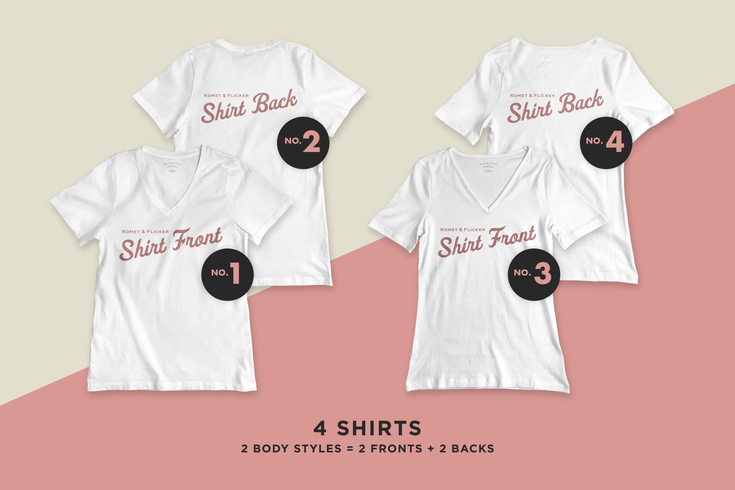 逼真女性V领半袖T恤衫设计展示贴图样机模板 Realistic Blank T-shirt Mockups_img_2