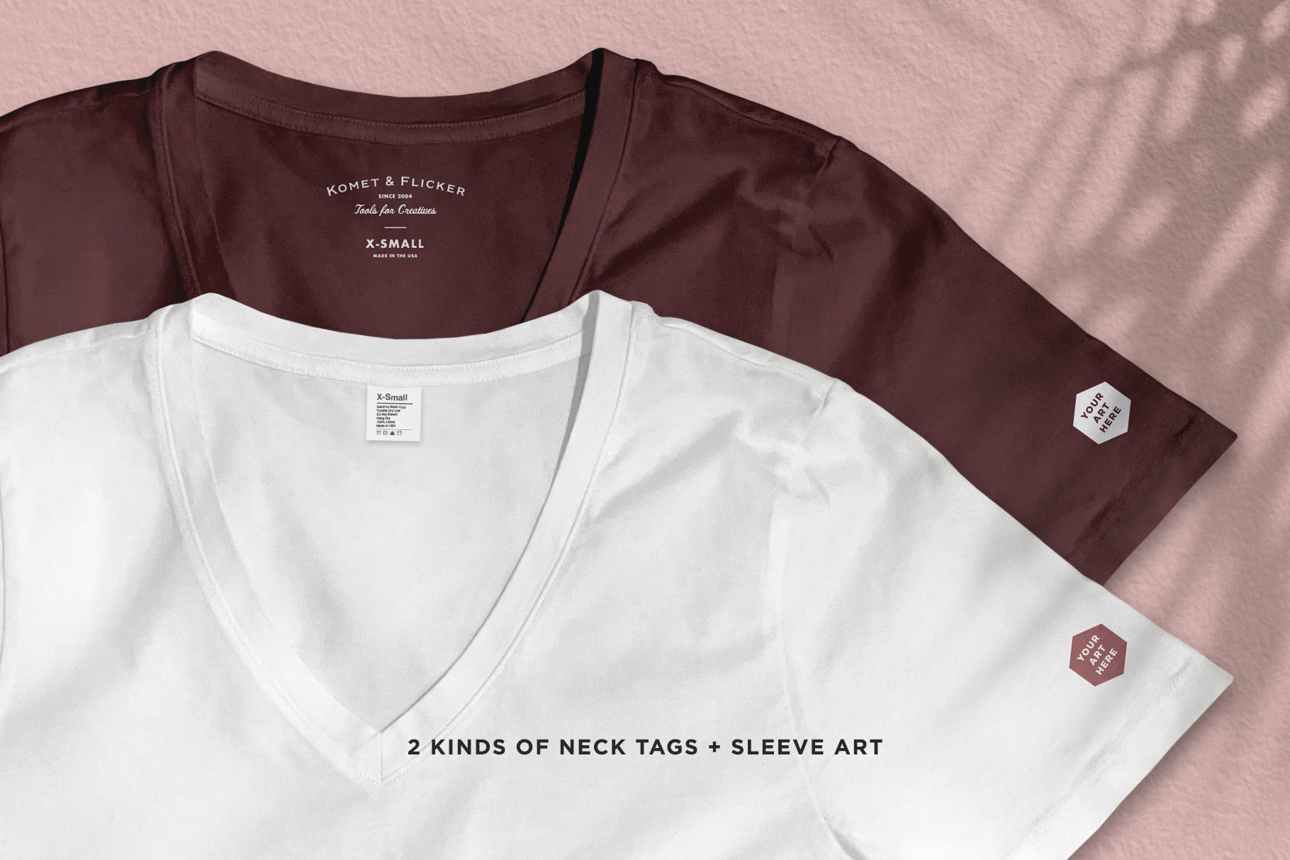 逼真女性V领半袖T恤衫设计展示贴图样机模板 Realistic Blank T-shirt Mockups_img_2