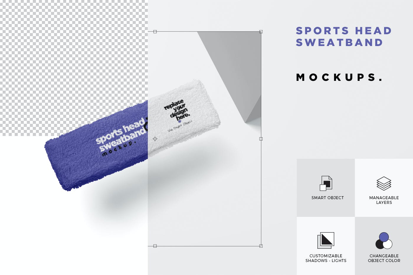 5款运动头汗带设计PSD样机 Head Sweat Band Mockups_img_2