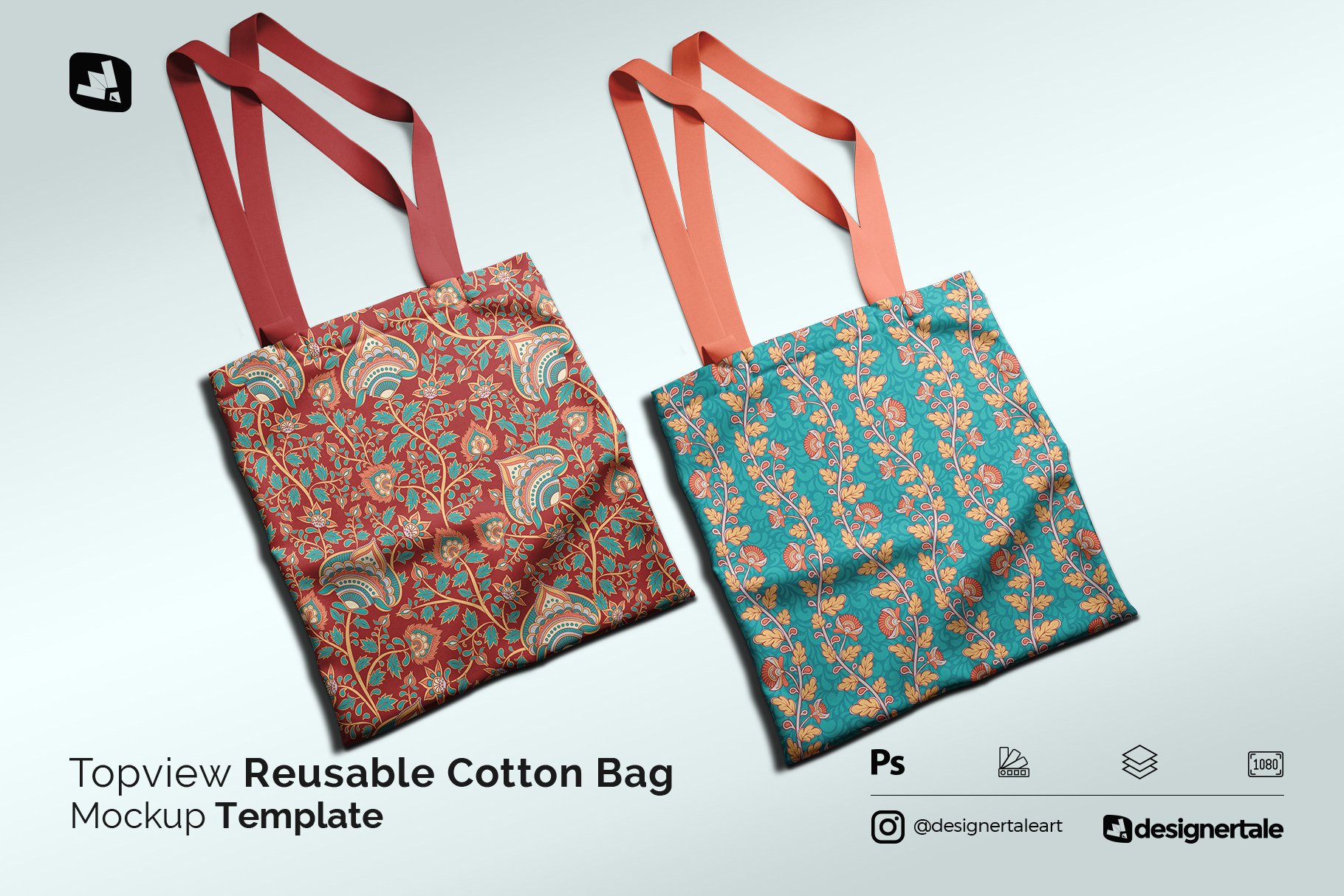 顶视图无纺布购物帆布袋设计展示贴图样机 Topview Reusable Cotton Bag Mockup_img_2