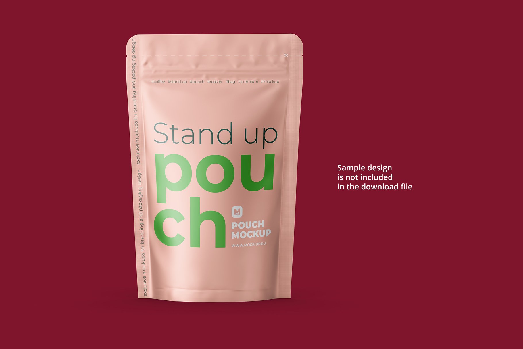 前视图立式食品拉链自封塑料袋设计展示贴图样机 Stand Up Pouch Mockup Front View_img_2