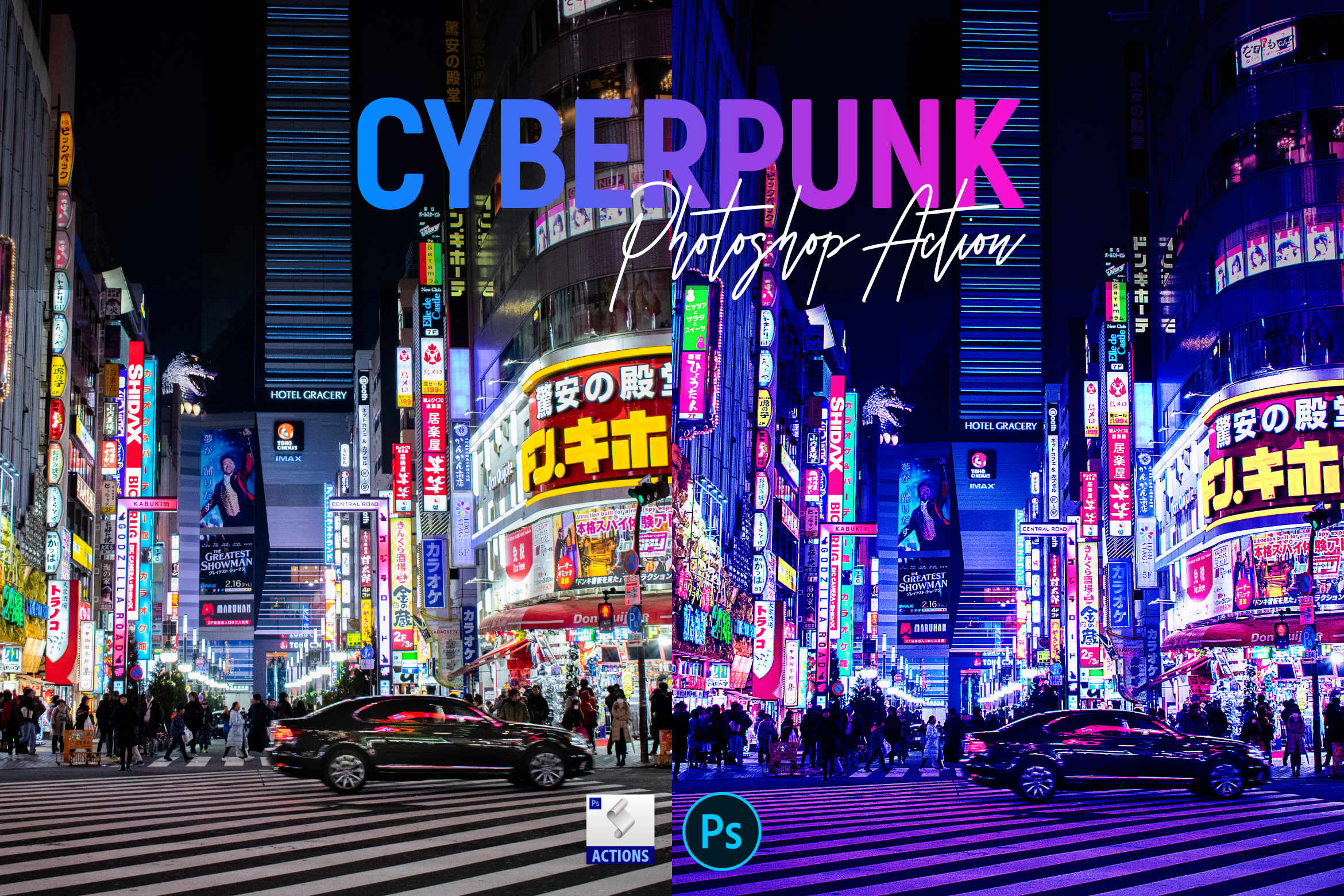 潮流赛博朋克效果照片处理特效PS动作模板 Cyber​​punk Photoshop Action_img_2