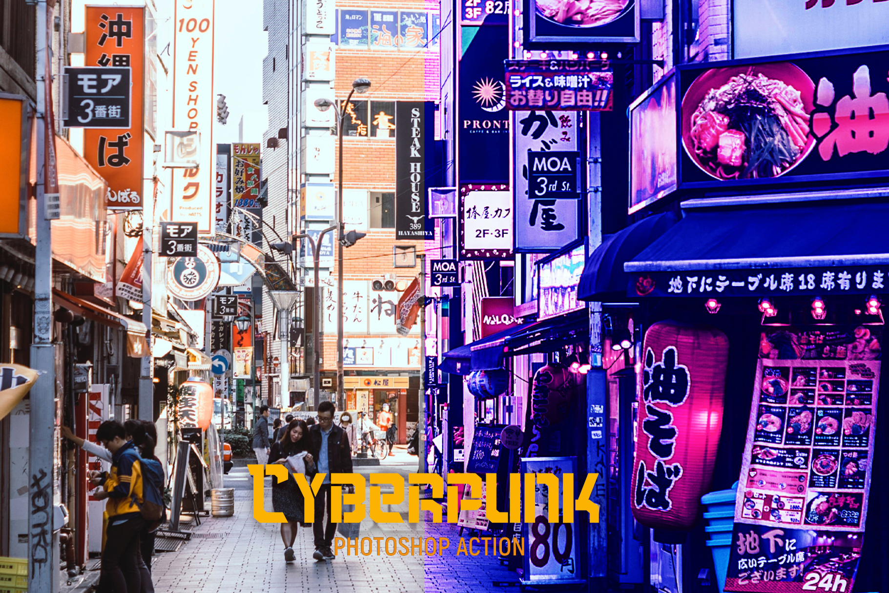 潮流赛博朋克效果照片处理特效PS动作模板 Cyber​​punk Photoshop Action_img_2