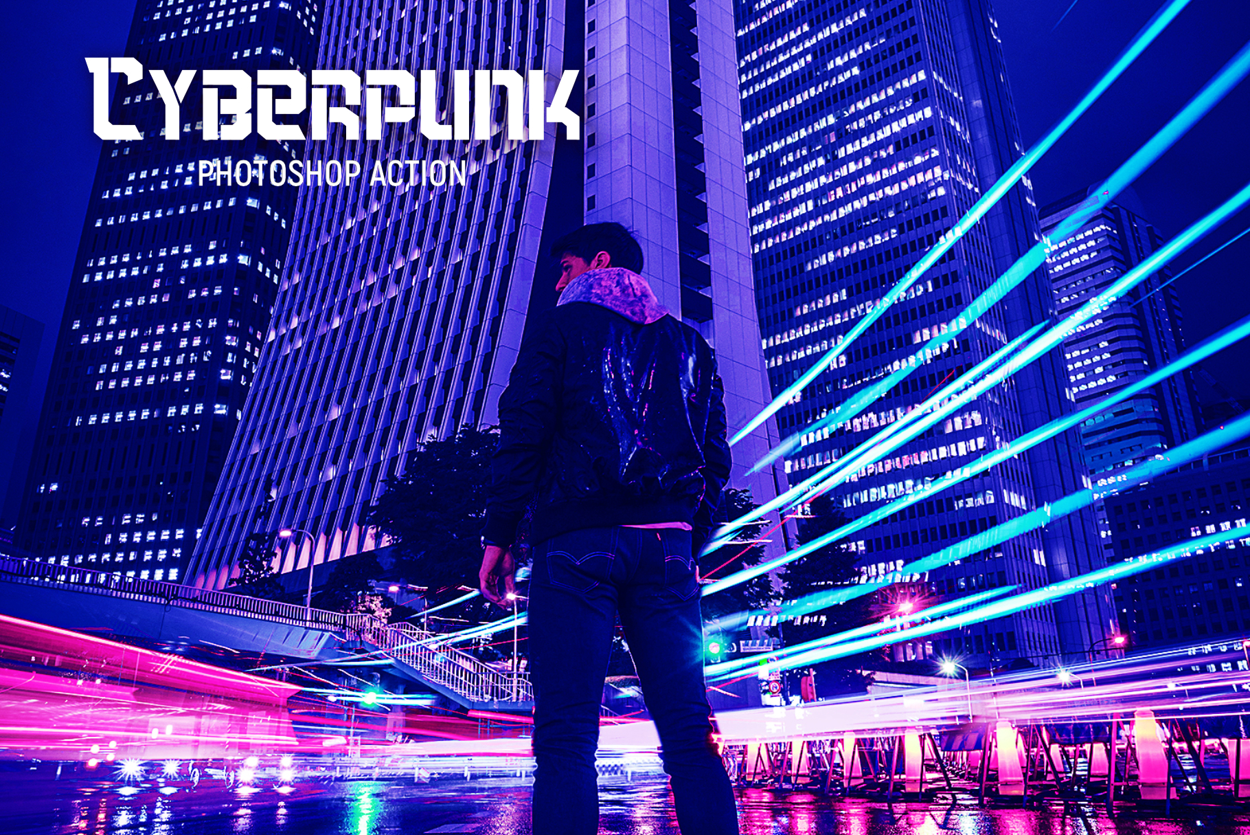 潮流赛博朋克效果照片处理特效PS动作模板 Cyber​​punk Photoshop Action_img_2