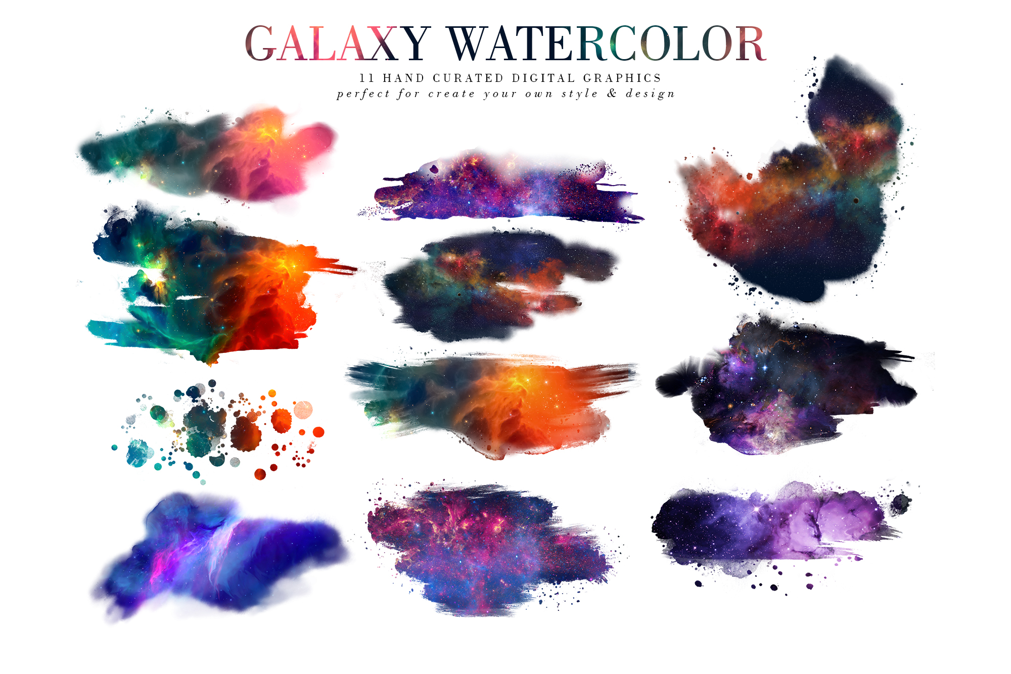 炫彩星云星系宇宙空间水墨背景图片设计素材 Galaxy Watercolor_img_2