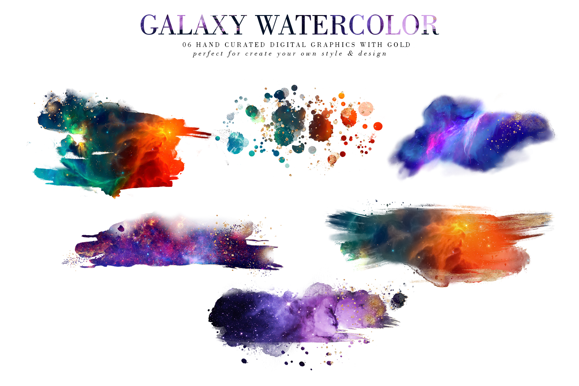 炫彩星云星系宇宙空间水墨背景图片设计素材 Galaxy Watercolor_img_2