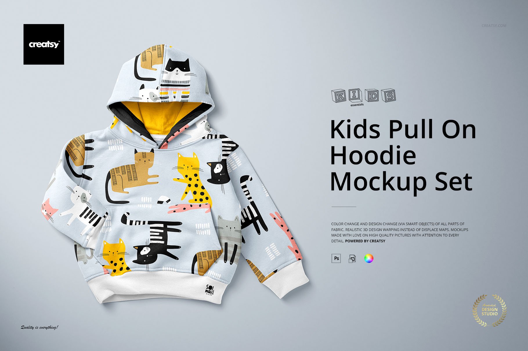 儿童连衣帽卫衣上衣印花图案设计展示贴图样机合集 Kids Pull On Hoodie Mockup Set_img_2