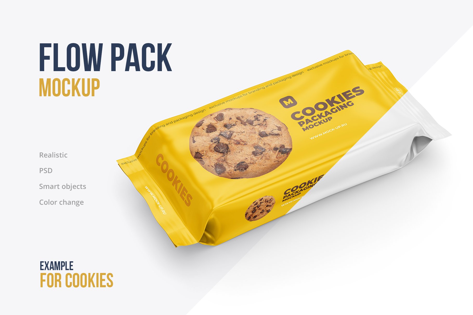 流包散装饼干食品塑料包装袋设计展示贴图样机 Flow Pack Cookies Mockup_img_2