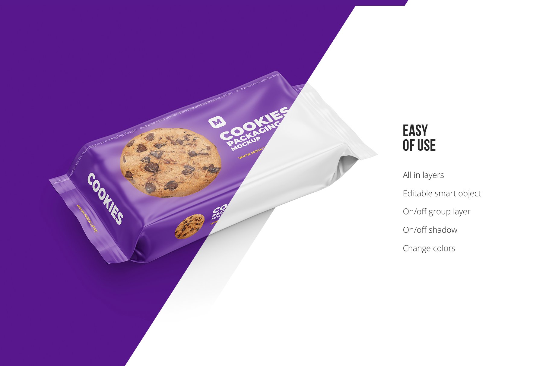 流包散装饼干食品塑料包装袋设计展示贴图样机 Flow Pack Cookies Mockup_img_2