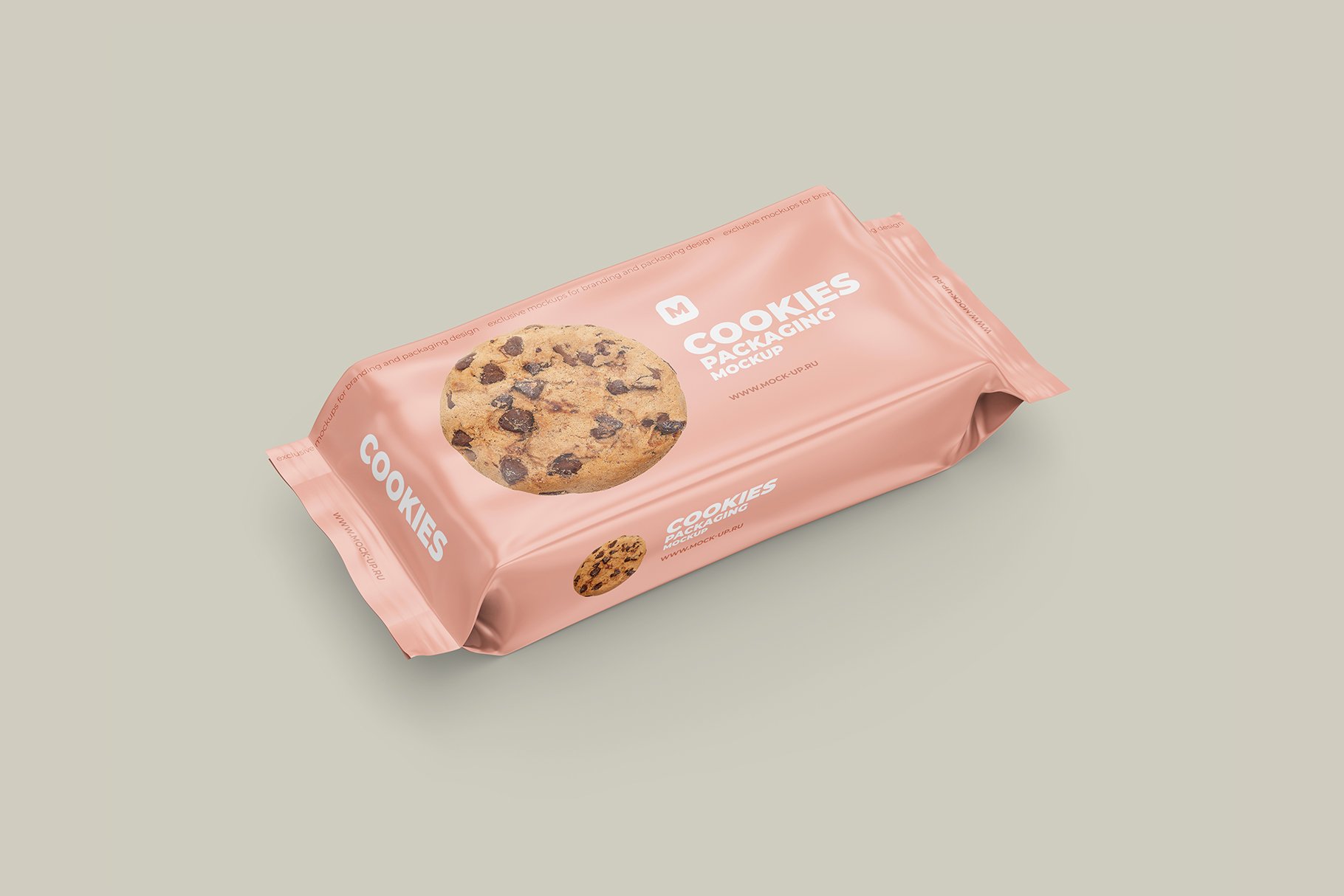 流包散装饼干食品塑料包装袋设计展示贴图样机 Flow Pack Cookies Mockup_img_2