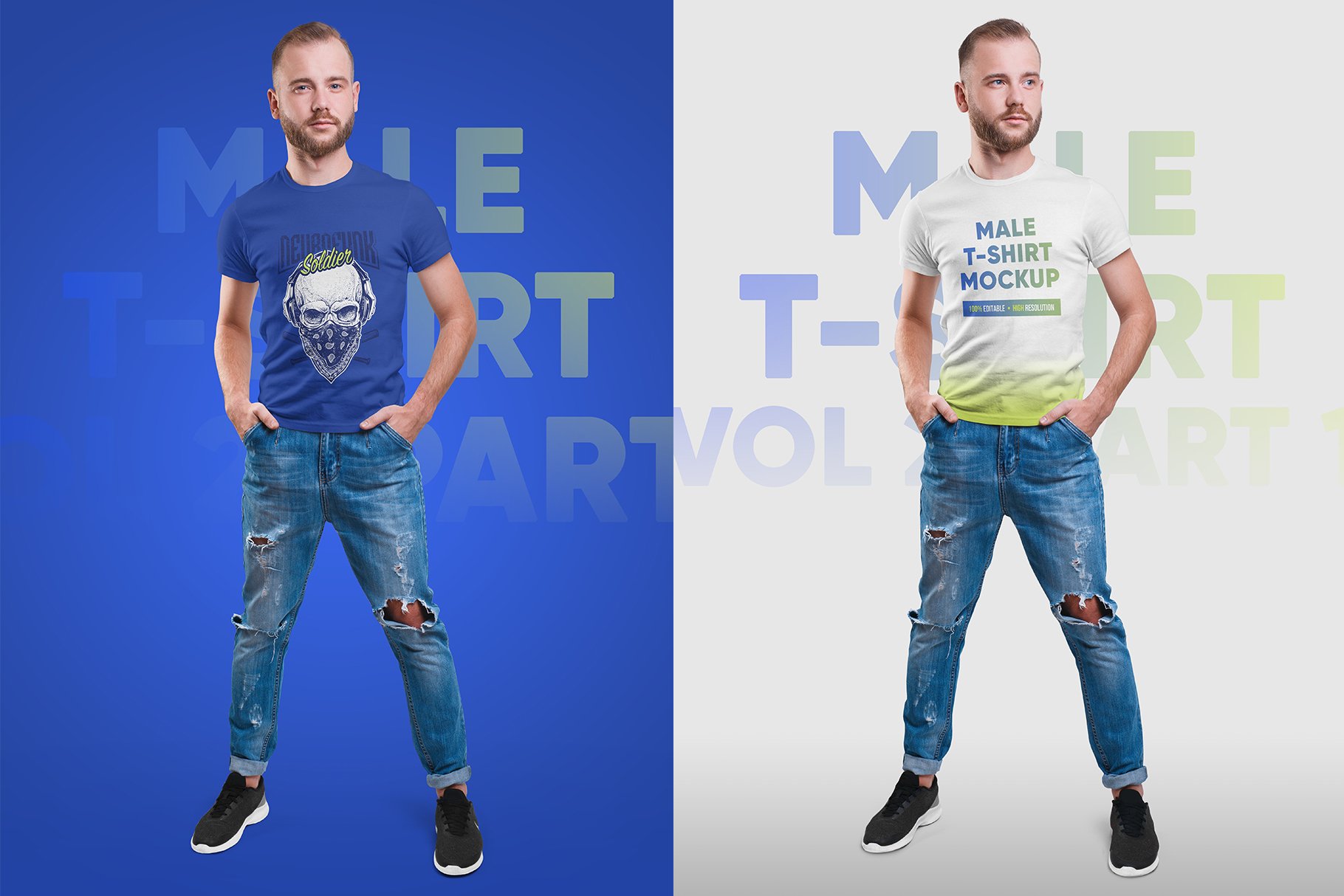 14款高质量男士半袖T恤印花图案设计展示贴图样机 Male T-Shirt PSD Mockups Vol2_img_2