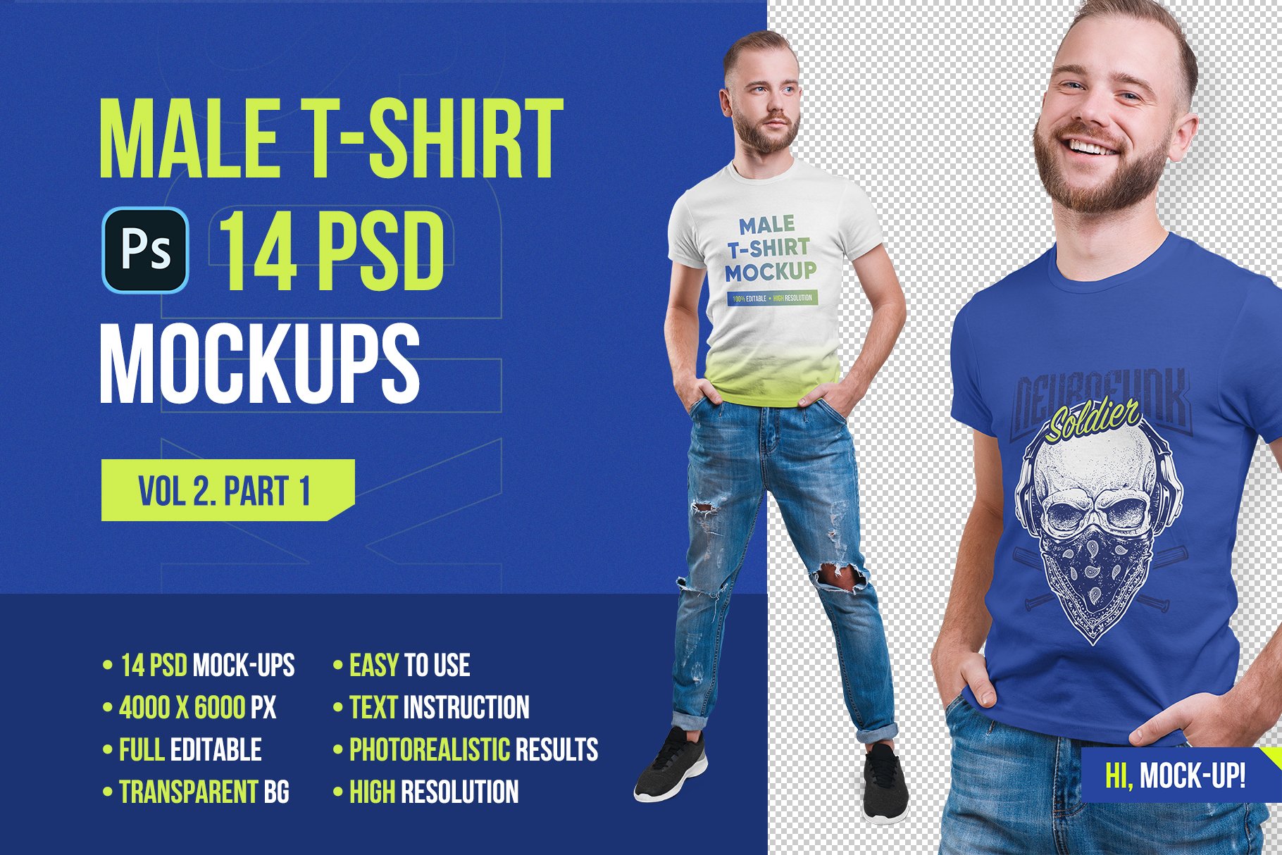 14款高质量男士半袖T恤印花图案设计展示贴图样机 Male T-Shirt PSD Mockups Vol2_img_2