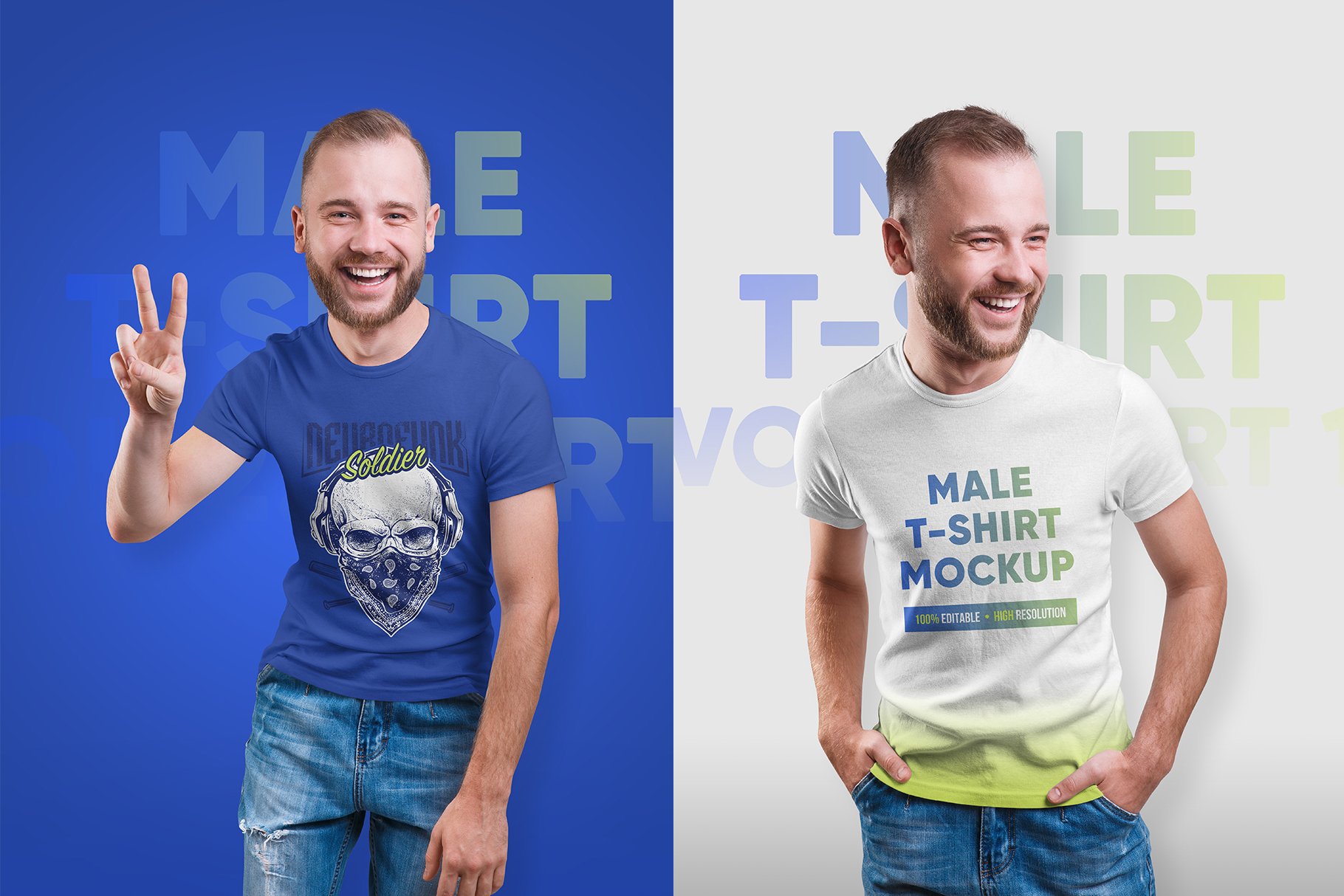 14款高质量男士半袖T恤印花图案设计展示贴图样机 Male T-Shirt PSD Mockups Vol2_img_2