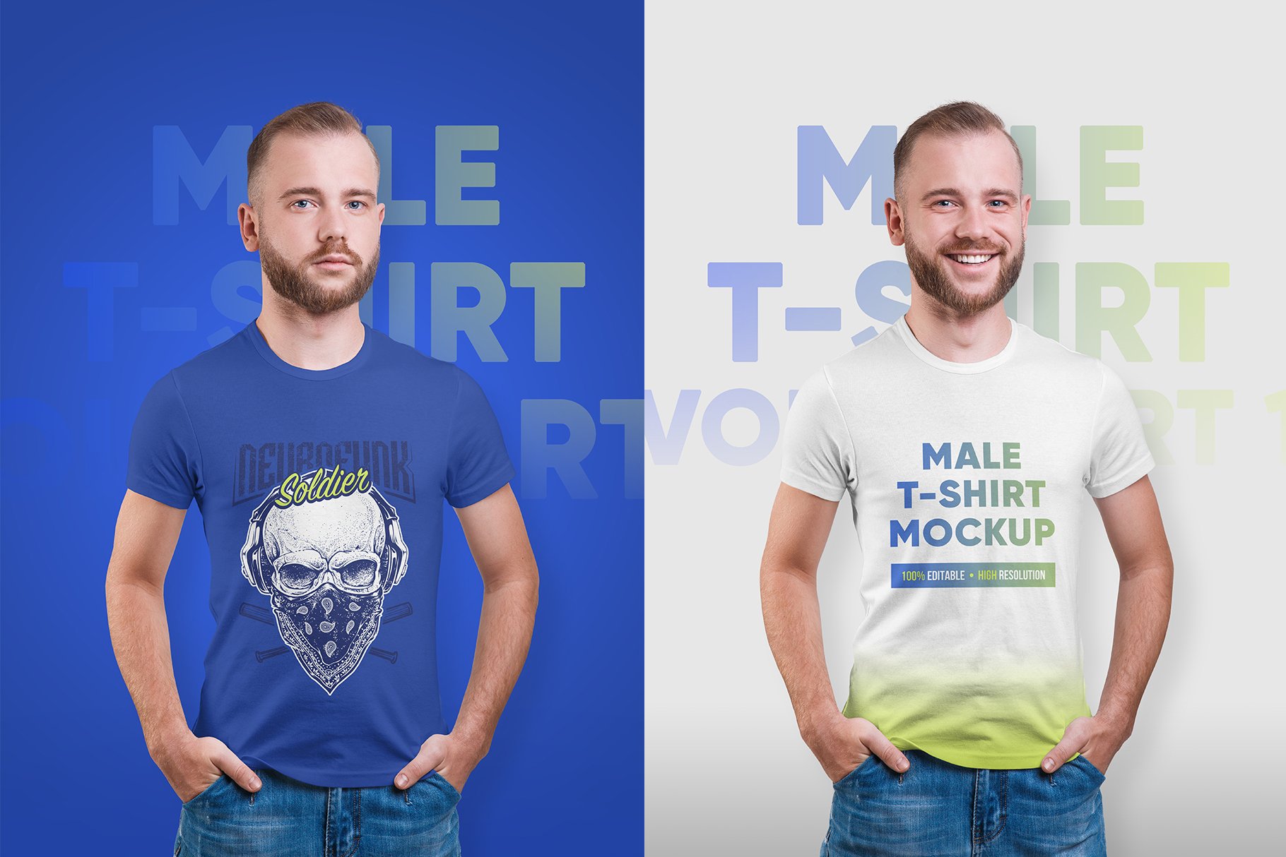 14款高质量男士半袖T恤印花图案设计展示贴图样机 Male T-Shirt PSD Mockups Vol2_img_2