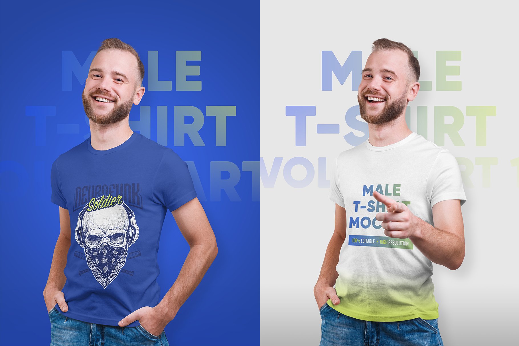 14款高质量男士半袖T恤印花图案设计展示贴图样机 Male T-Shirt PSD Mockups Vol2_img_2