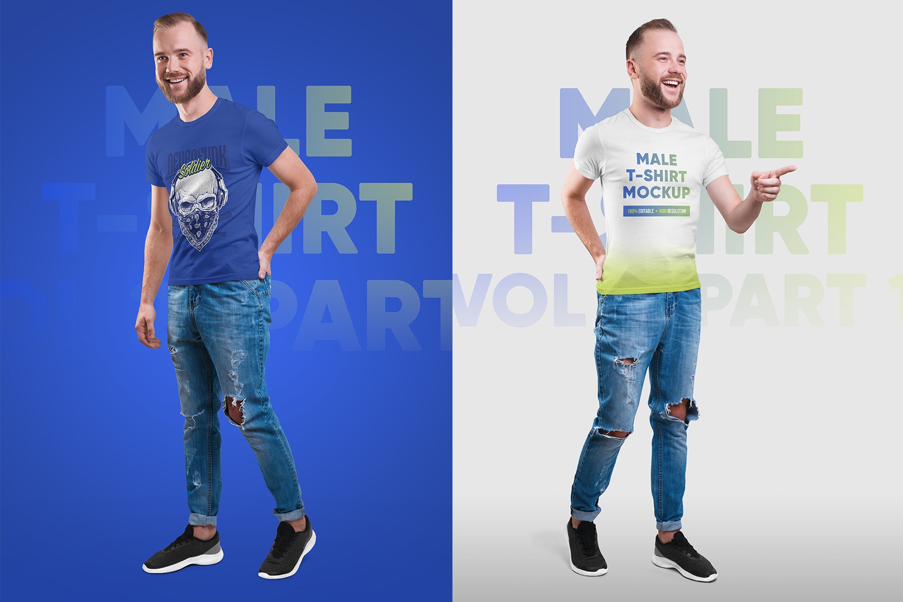 14款高质量男士半袖T恤印花图案设计展示贴图样机 Male T-Shirt PSD Mockups Vol2_img_2