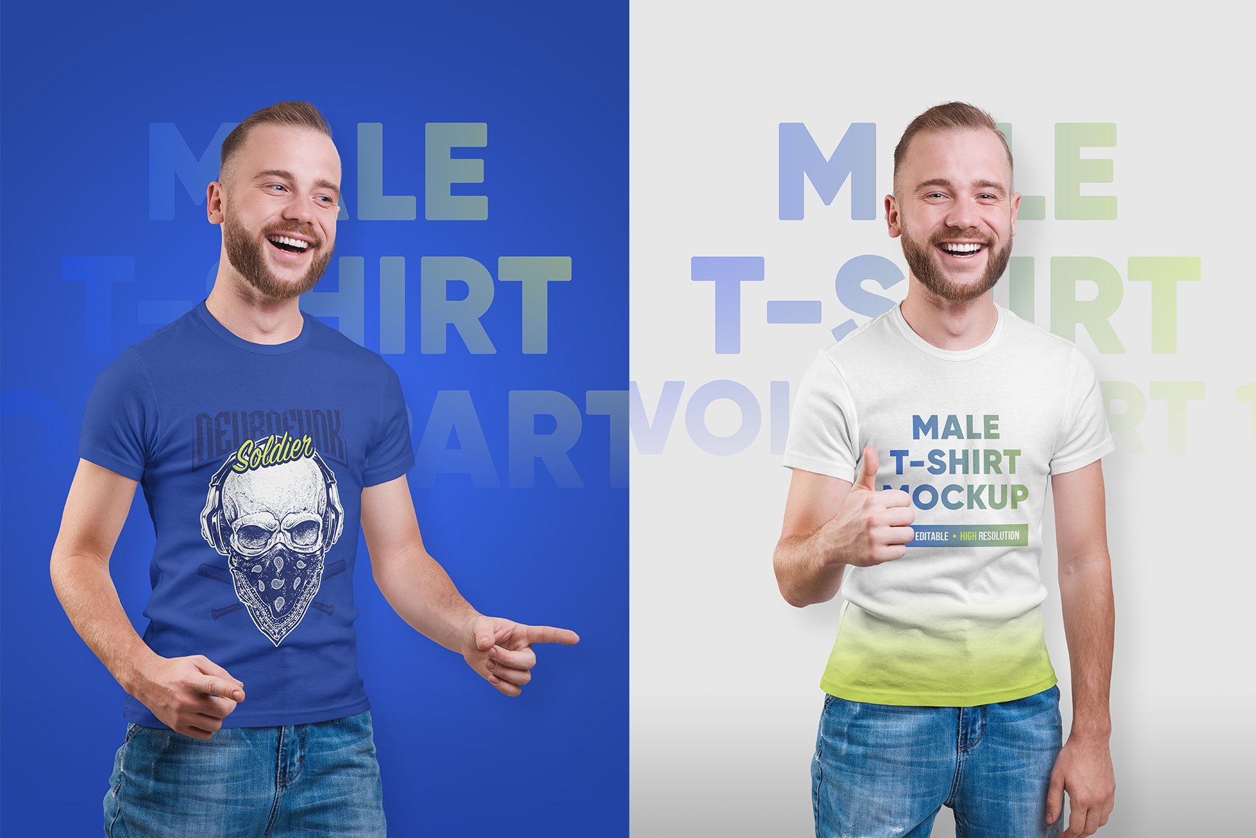 14款高质量男士半袖T恤印花图案设计展示贴图样机 Male T-Shirt PSD Mockups Vol2_img_2