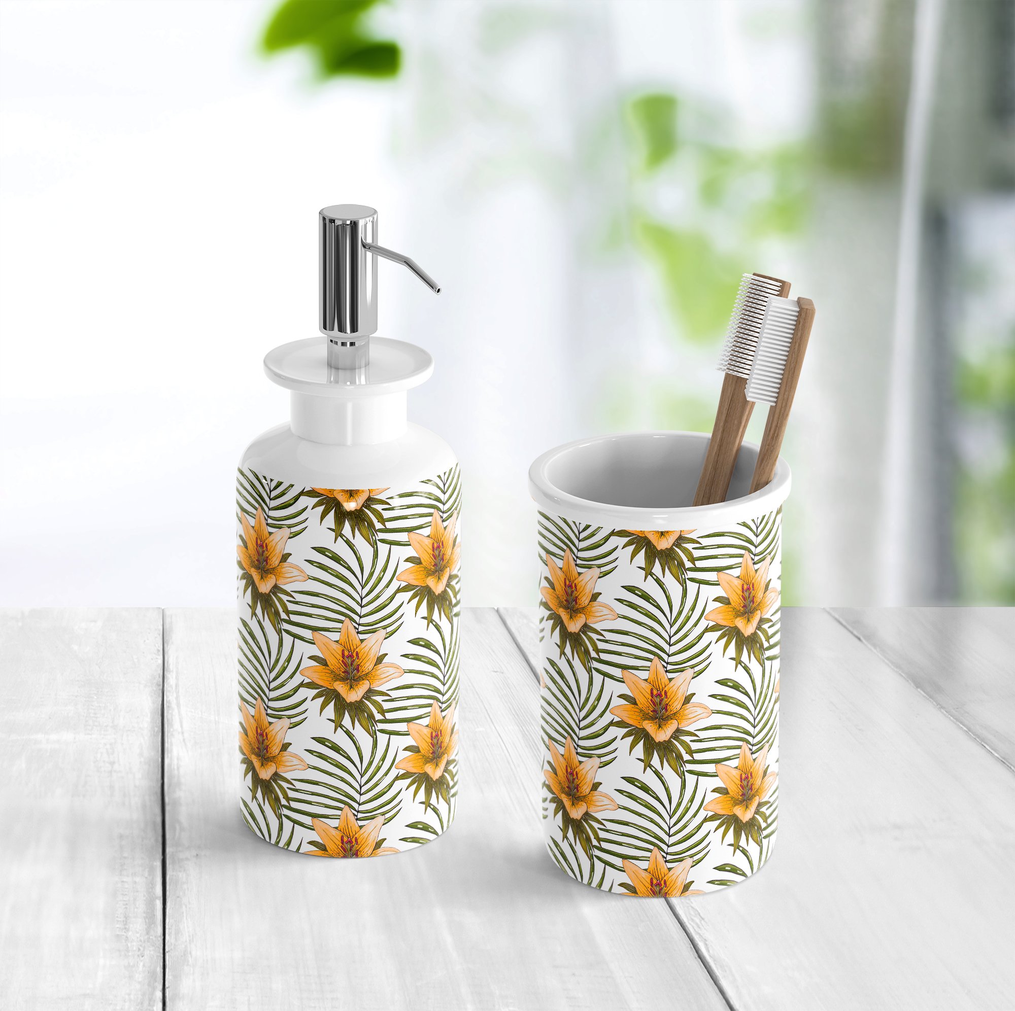 橙色无缝隙百合花手绘水彩画图片设计素材 Orange Lilies. Patterns and Postcards_img_2