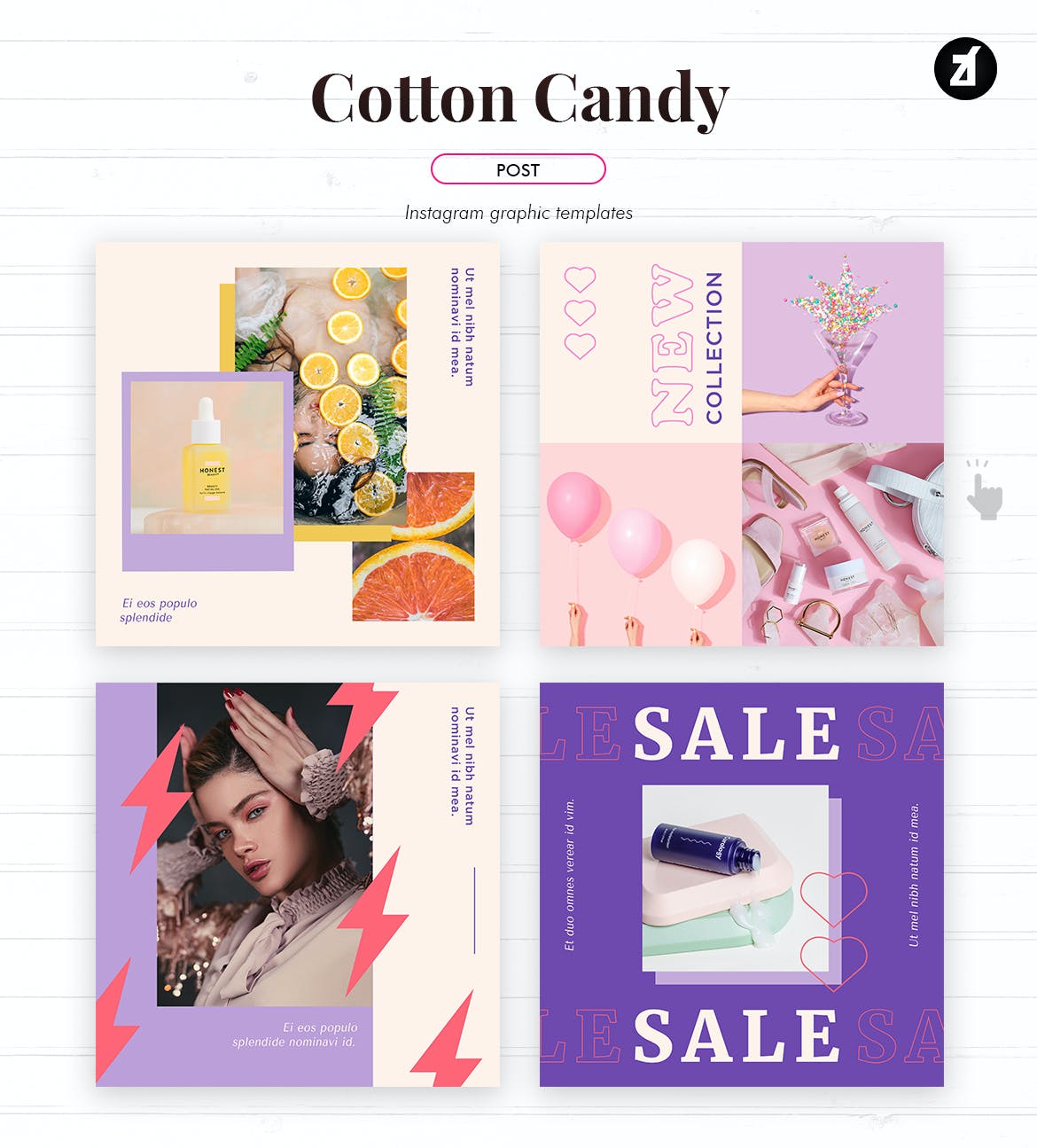 轻柔粉紫色女性生活化妆品推广新媒体电商海报模板 Cotton Candy Social Media Graphic Templates_img_2