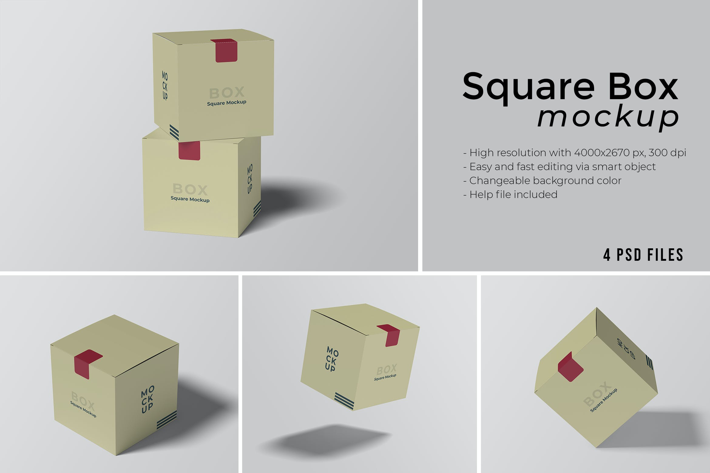 方形产品包装纸盒设计PS智能贴图样机 Square Box Mockup_img_2