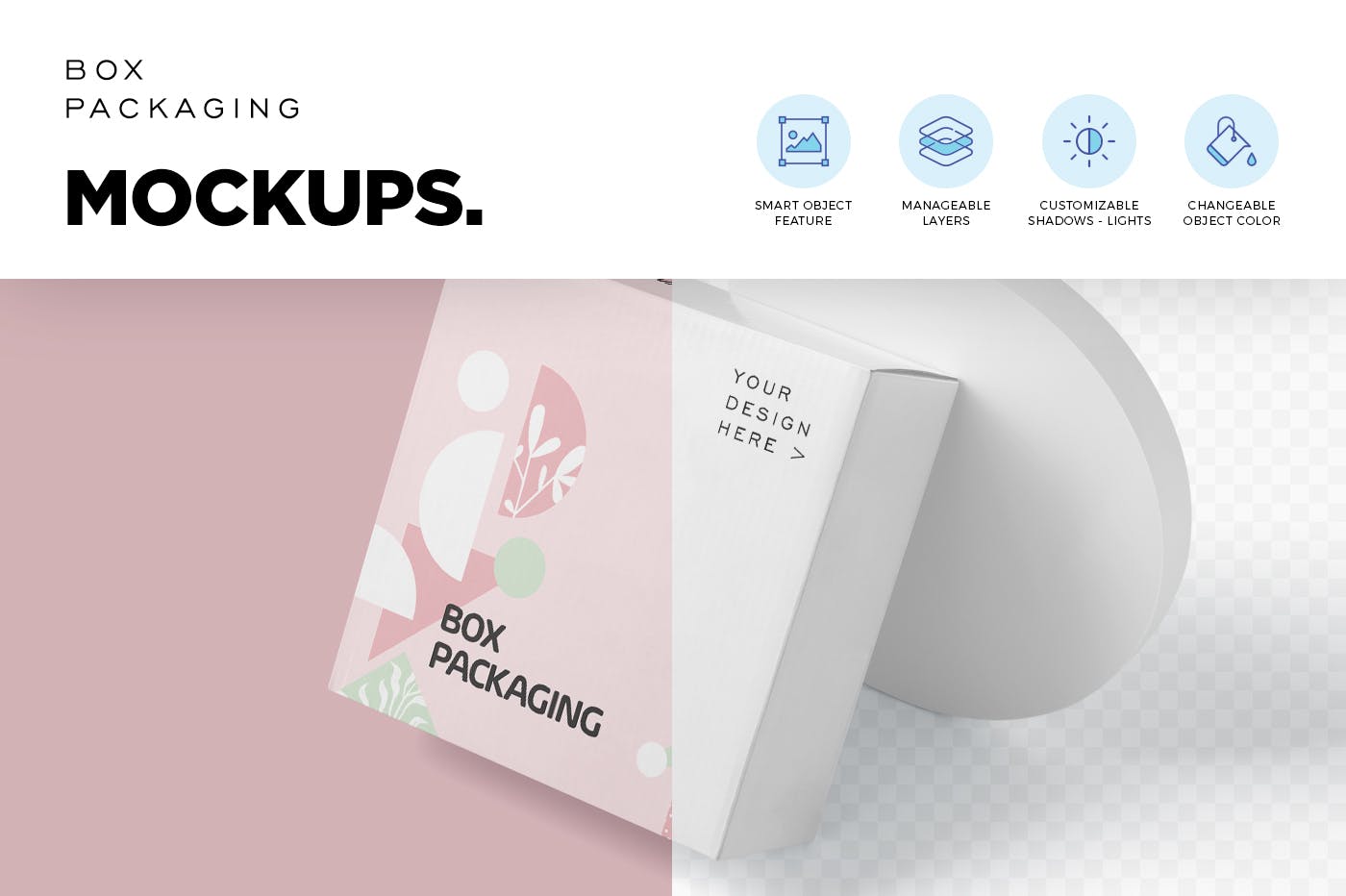 4款时尚产品包装纸盒外观设计PSD样机 Box Packaging Mockups_img_2