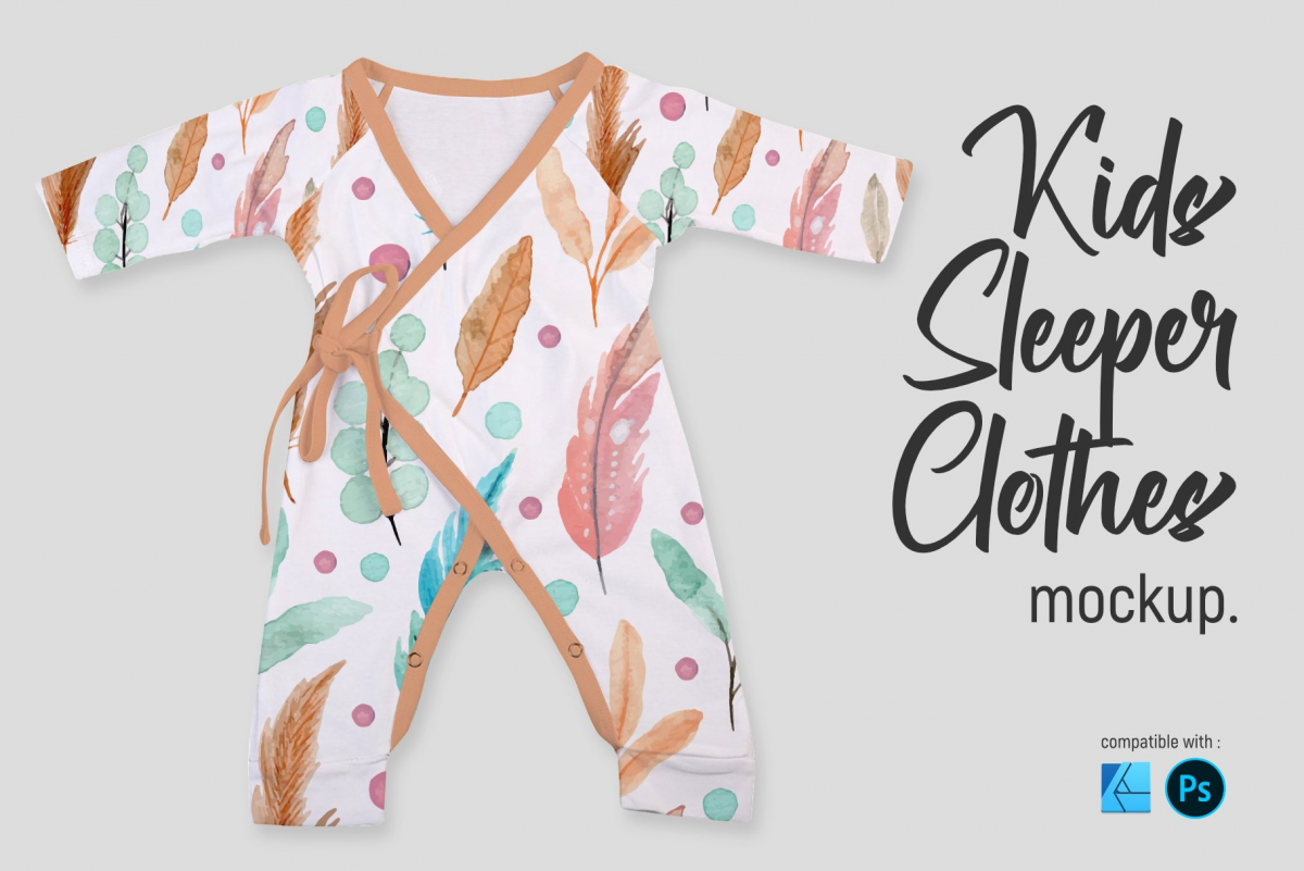 儿童系带睡衣印花图案设计展示贴图样机 Kids Sleeper Clothes Mockup_img_3