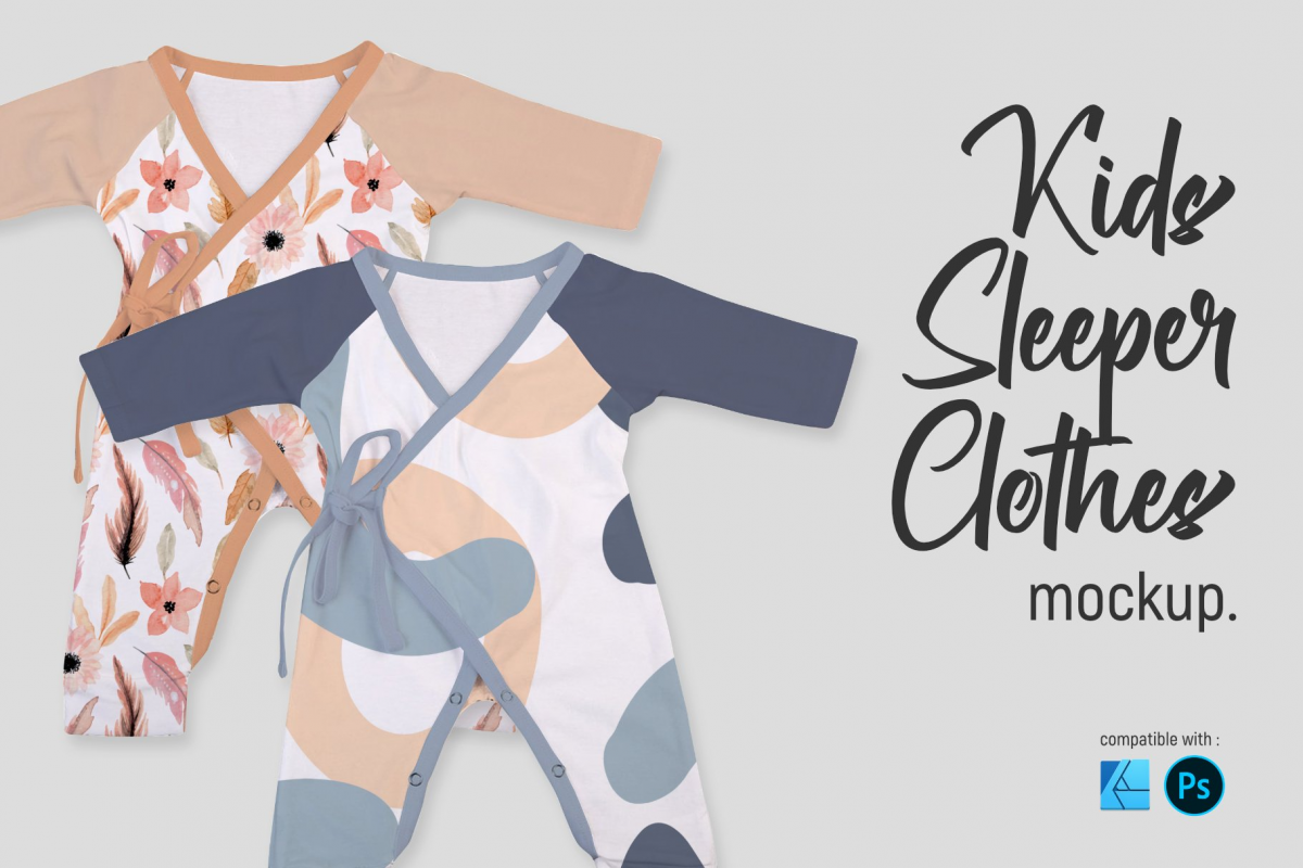 儿童系带睡衣印花图案设计展示贴图样机 Kids Sleeper Clothes Mockup_img_3