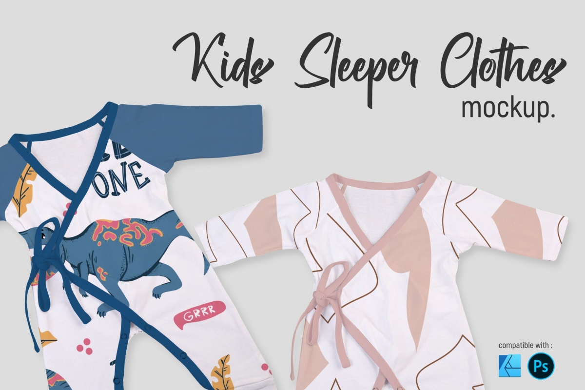 儿童系带睡衣印花图案设计展示贴图样机 Kids Sleeper Clothes Mockup_img_3