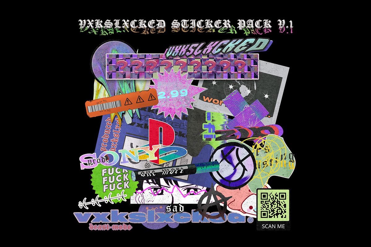 24款全息复古做旧撕裂不干胶标签贴纸PS设计素材 Vxkslxcked - Sticker Pack V. 1_img_2