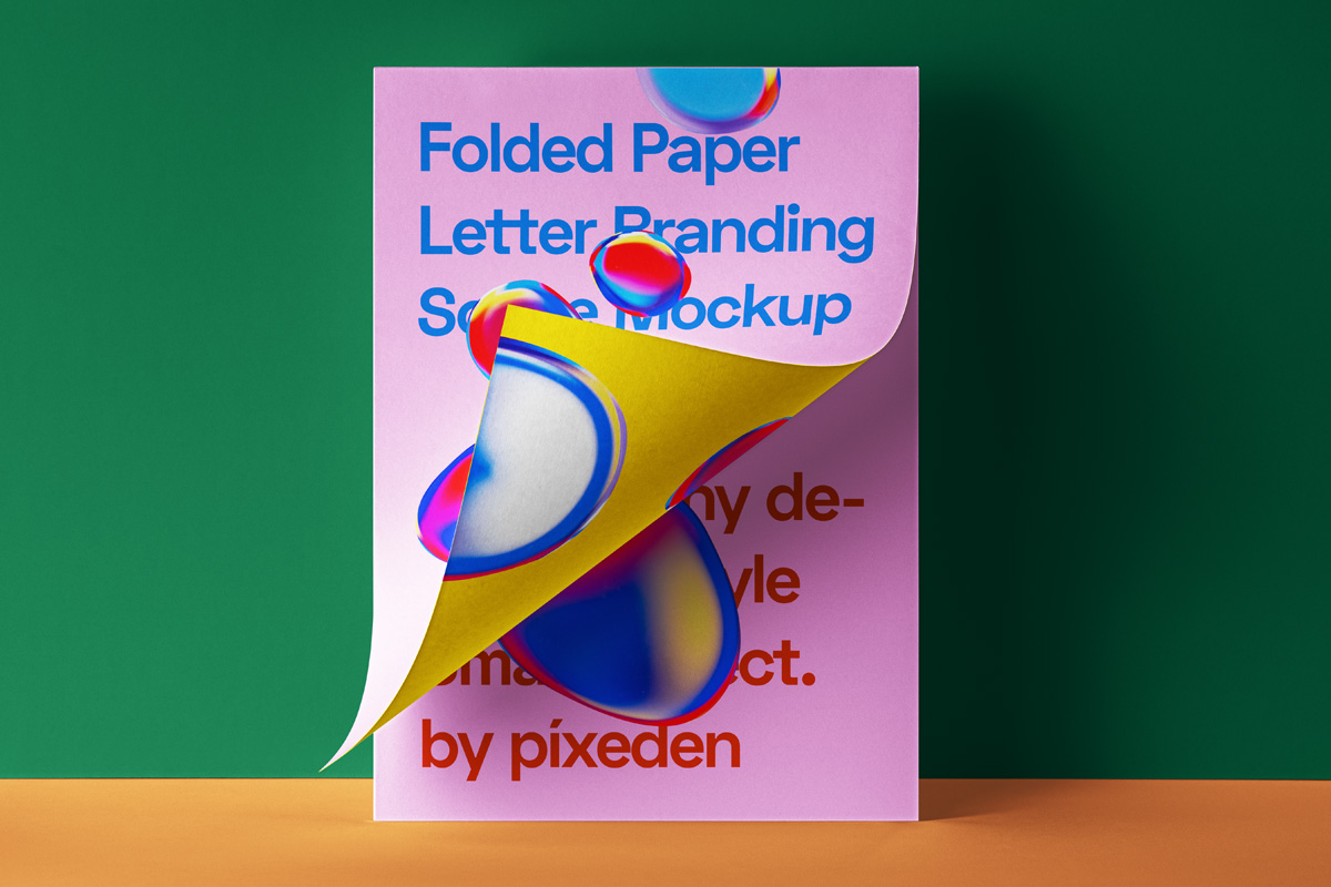 折叠海报传单设计展示贴图PSD样机模板 Folded Letter Psd Paper Mockup_img_2