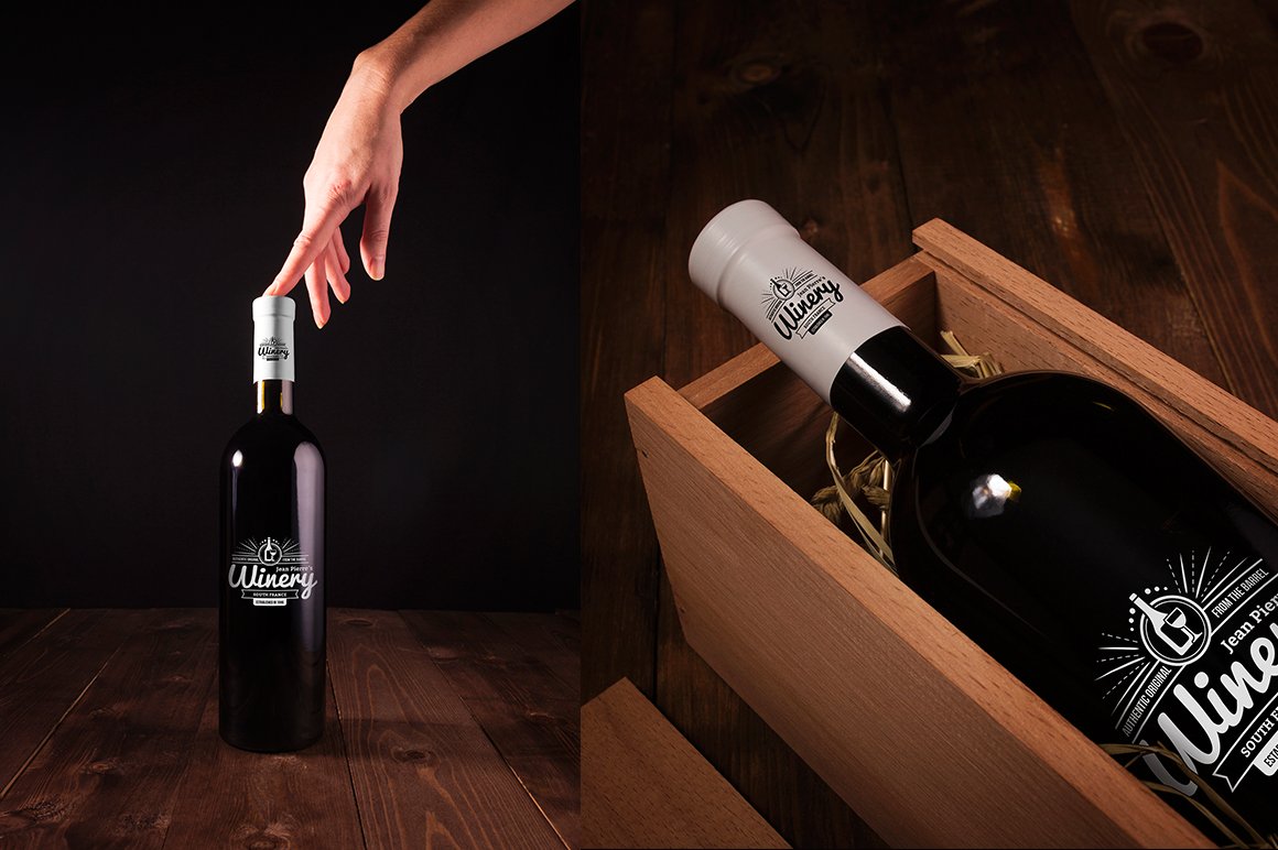 6款高品质葡萄酒木质盒子设计展示贴图样机 Wine Bottle And Box Mockups_img_2