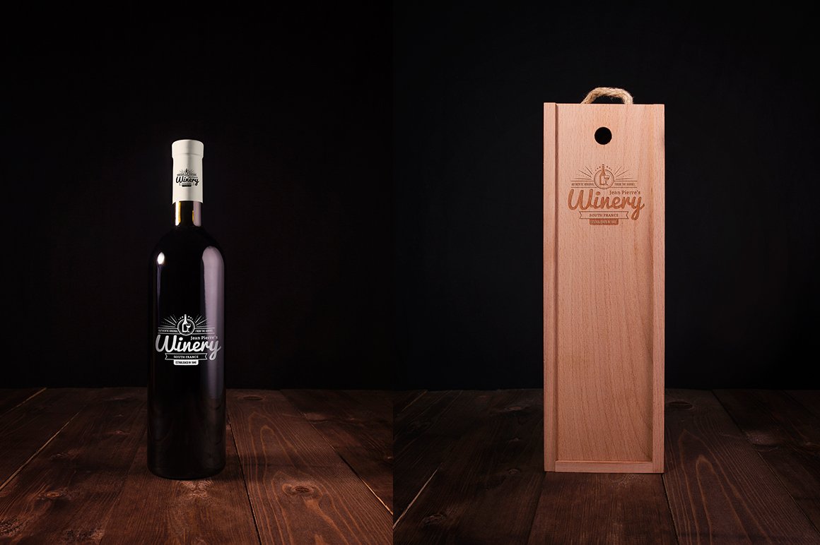 6款高品质葡萄酒木质盒子设计展示贴图样机 Wine Bottle And Box Mockups_img_2