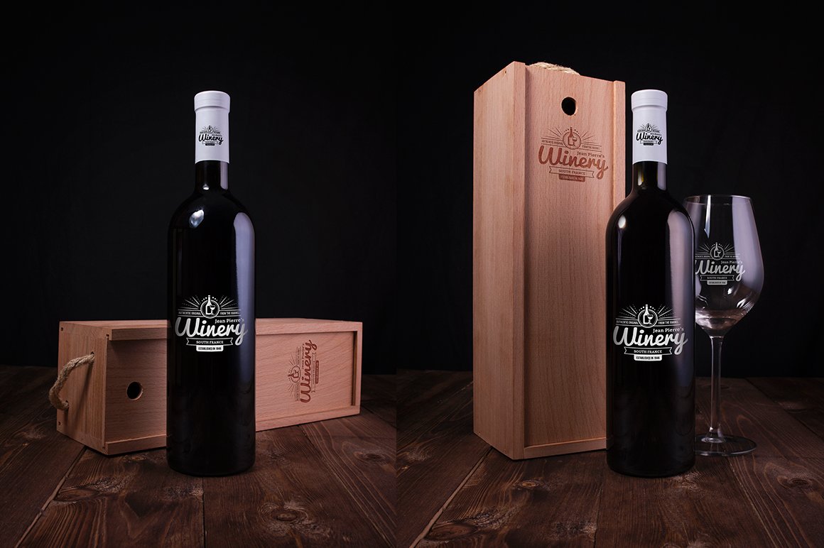 6款高品质葡萄酒木质盒子设计展示贴图样机 Wine Bottle And Box Mockups_img_2