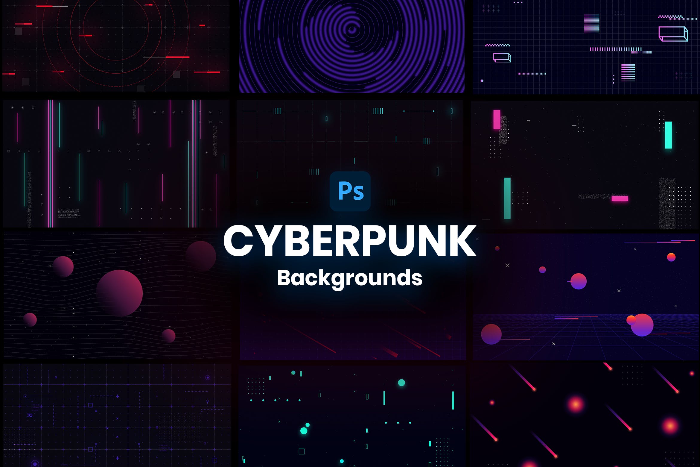 15款炫彩科幻未来潮流赛博朋克海报设计背景PS素材 Cyberpunk Backgrounds_img_2