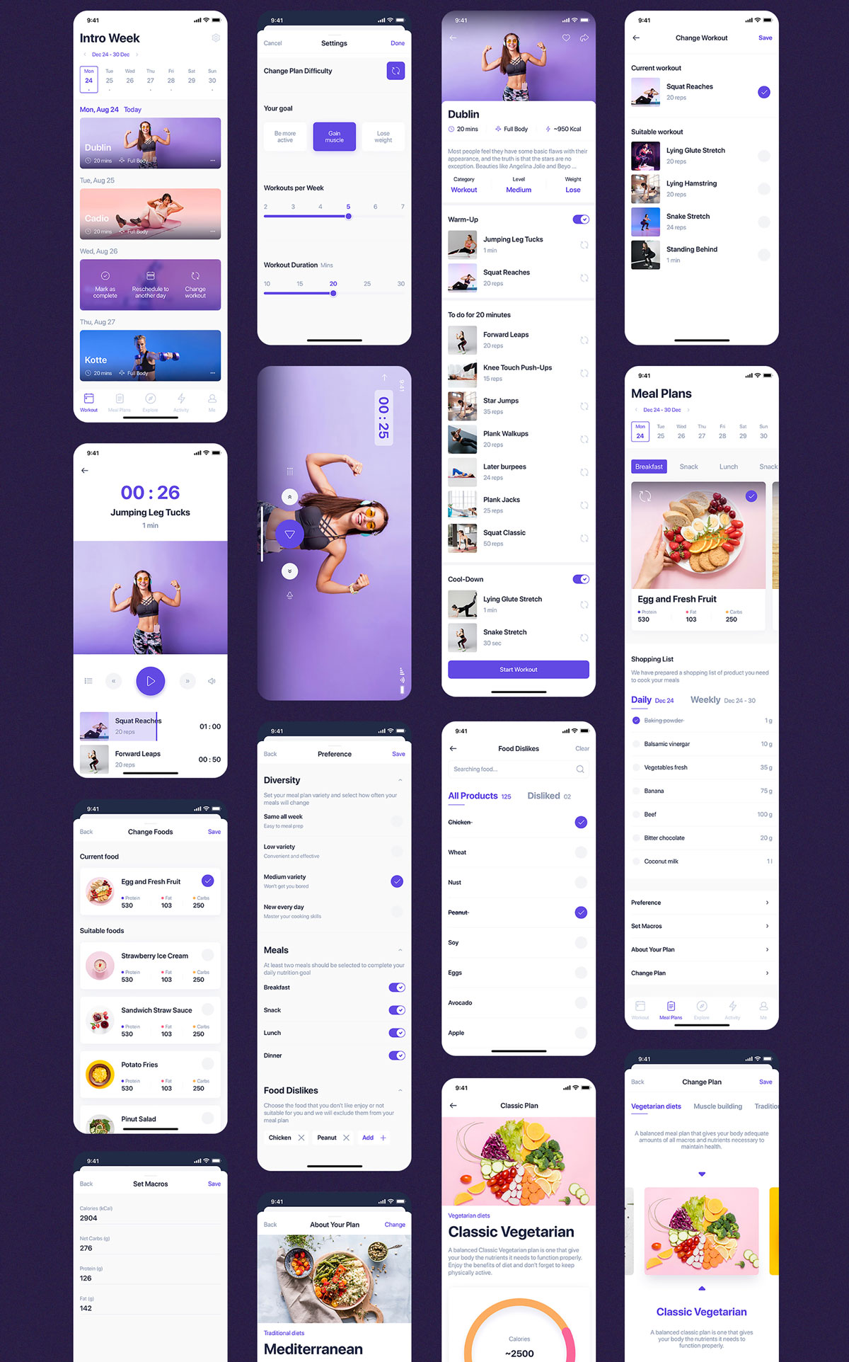 健身锻炼减肥膳食计划APP界面设计UI套件 Fitbox - Workouts & Meal Planner UI Kit_img_2