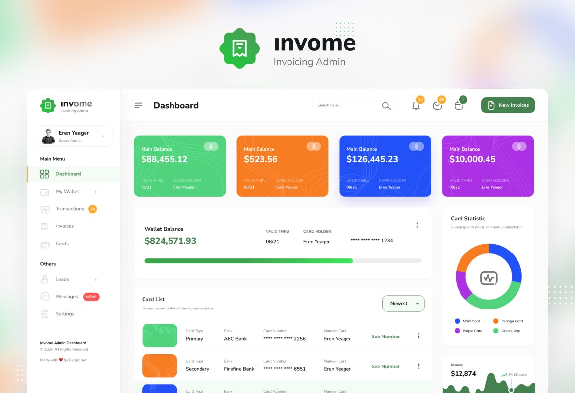 财务管理开票后台仪表盘UI界面设计模板 Invome - Invoicing Admin Dashboard Template_img_2